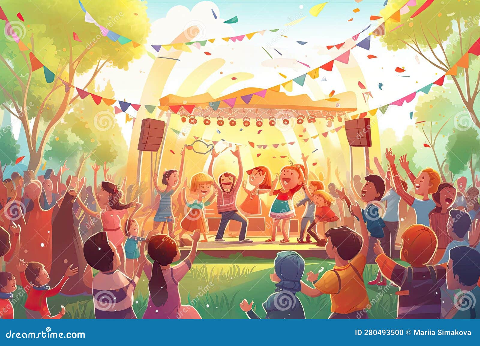 Concert in the Park Cartoon Illustration - Generative AI. Stock ...