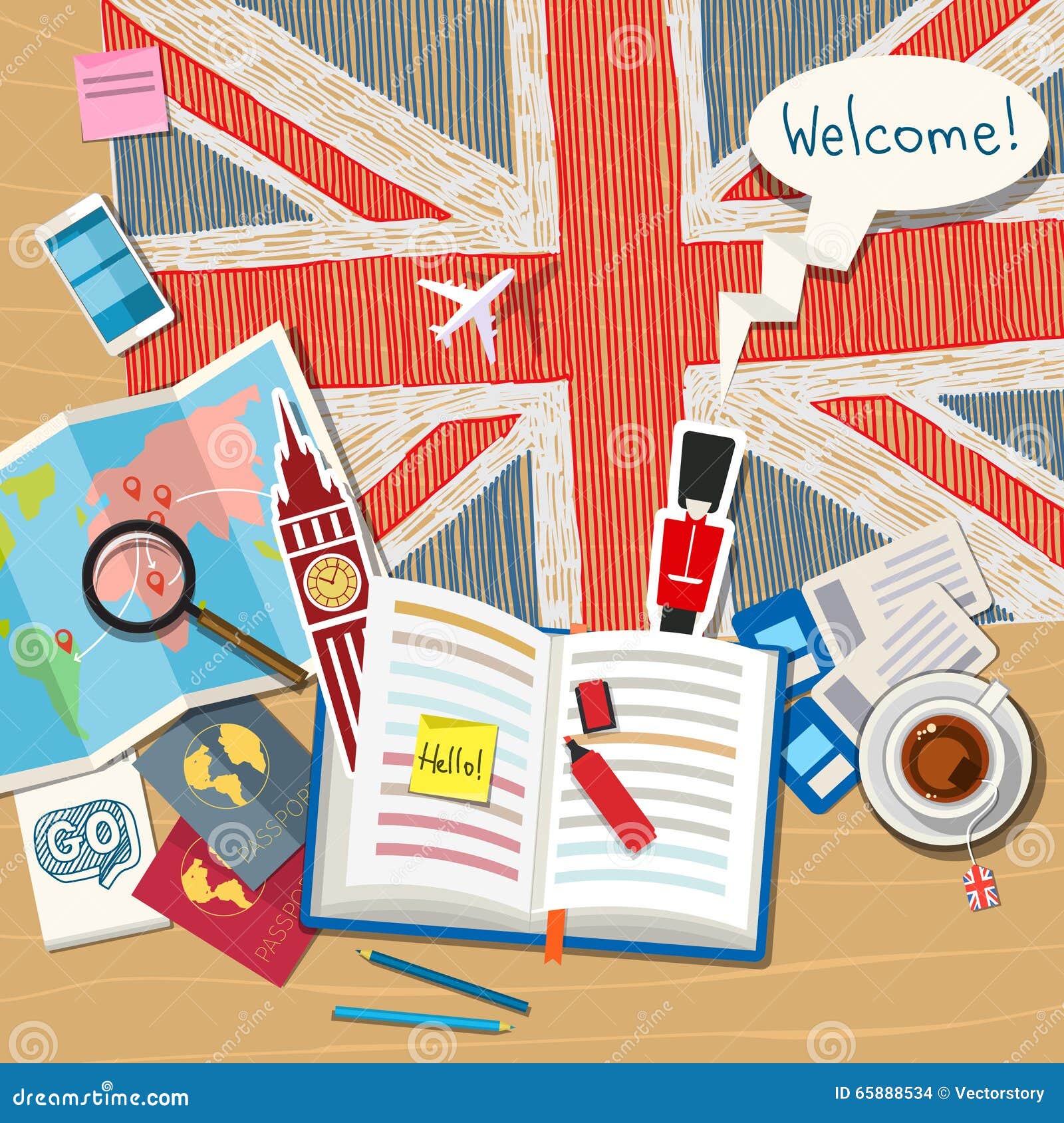 Concetto Del Viaggio O Dell'inglese Di Studio Illustrazione Vettoriale