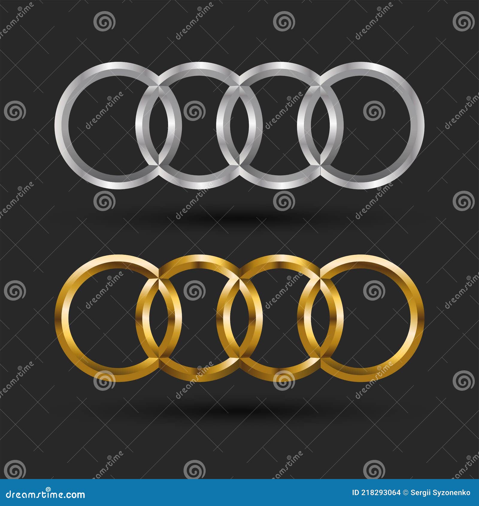 Concetto Di Logo Audi Quattro Anelli Di Intersezione Di Colore Argento E  Oro Su Sfondo Nero Emblema Vettoriale 3d Immagine Stock Editoriale -  Illustrazione di automobile, commerciante: 218293064