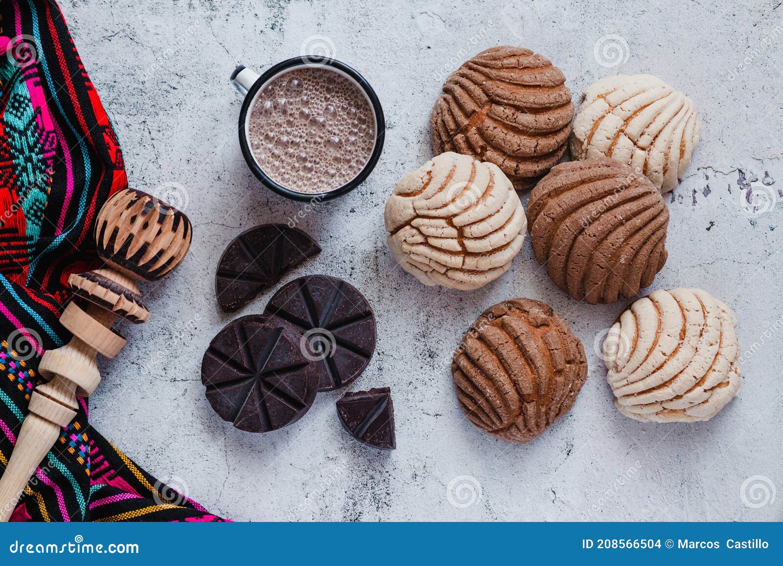 Conchas Bread and Mexican Hot Chocolate Traditional Breakfast in Mexico