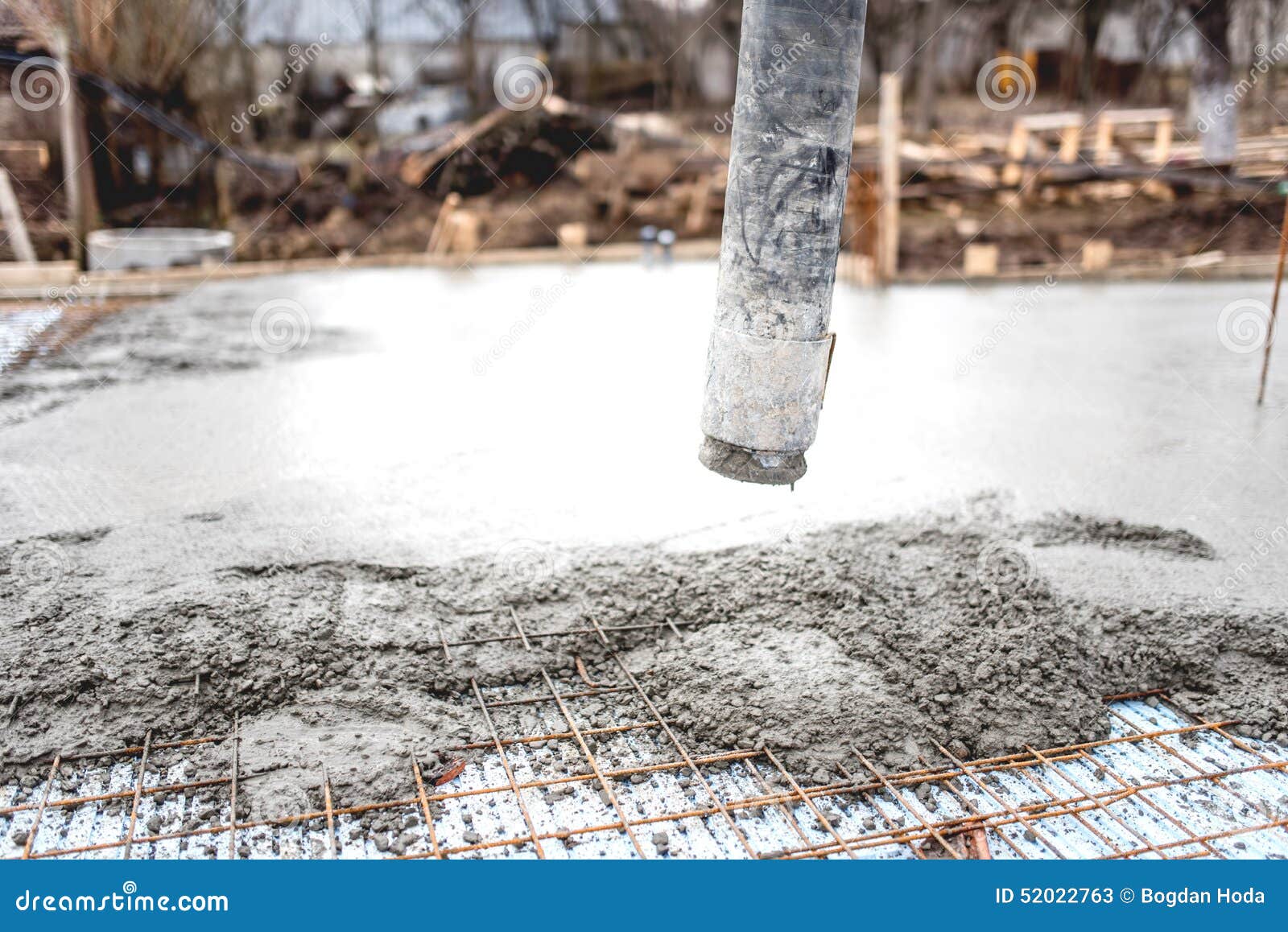 Concrete Automatic Pump Tube Working on Foundation of Construction Site