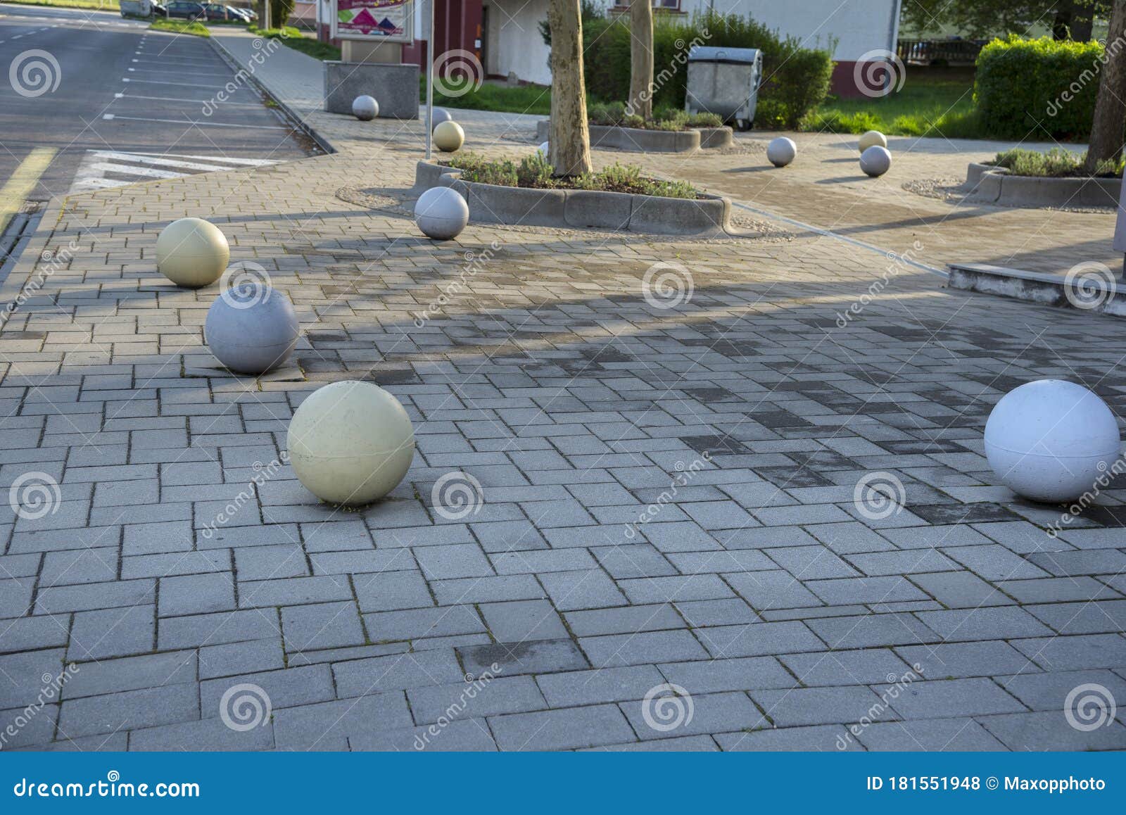 Concrete Balls As a Parking Barriers in the Residential Area Stock Photo -  Image of security, balls: 181551948