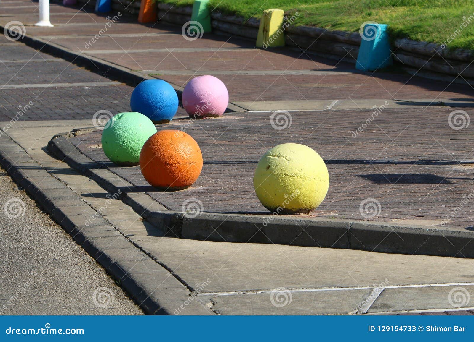 Concrete Balls on the Sidewalk Stock Image - Image of technology