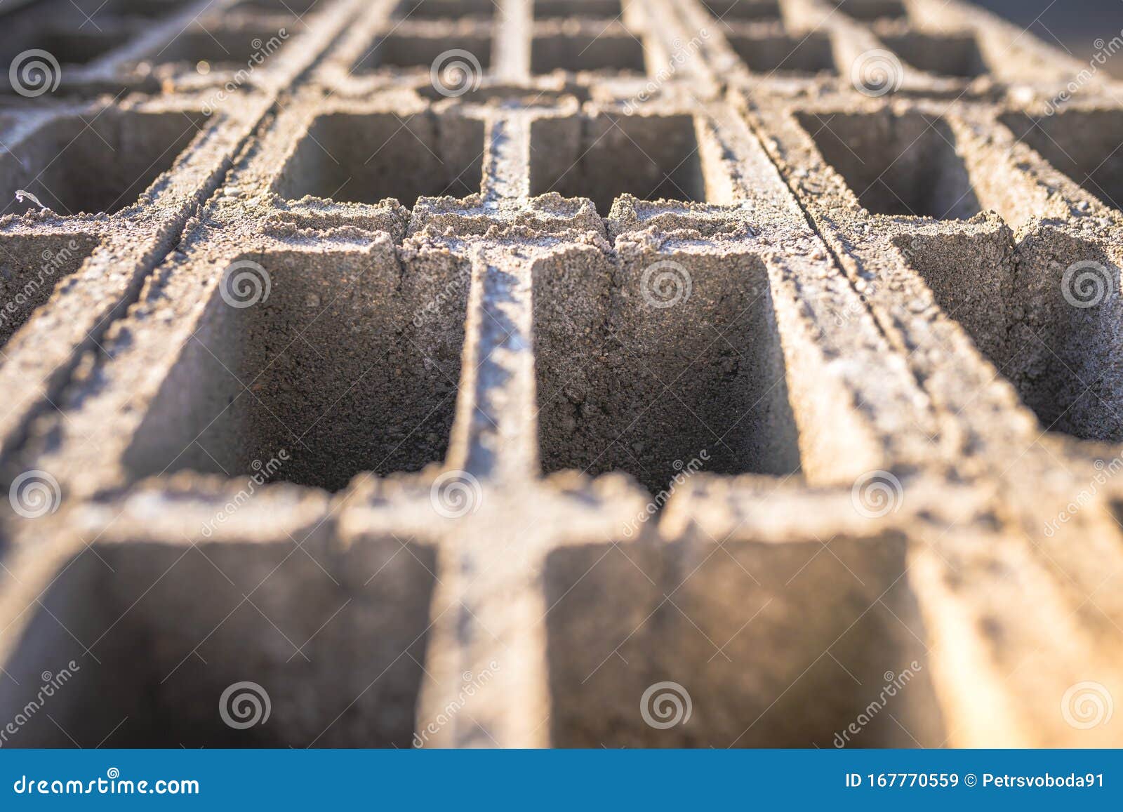 Concrete Block Bricks in Stack for Wall Construction. Concrete Block
