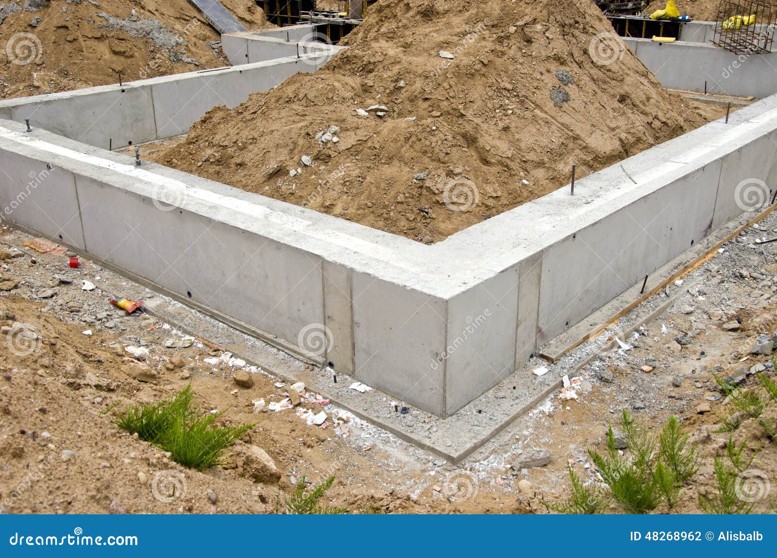 Concrete Block Foundation For Urban House Stock Photo