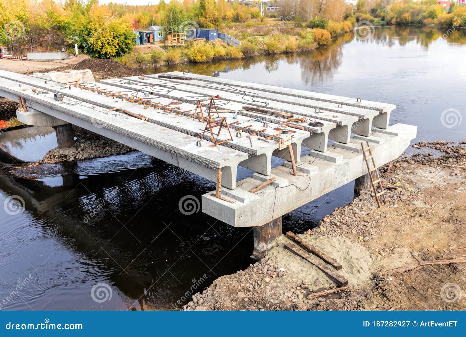 Concrete Bridge Across Tagil River Under Construction of Its Foundation