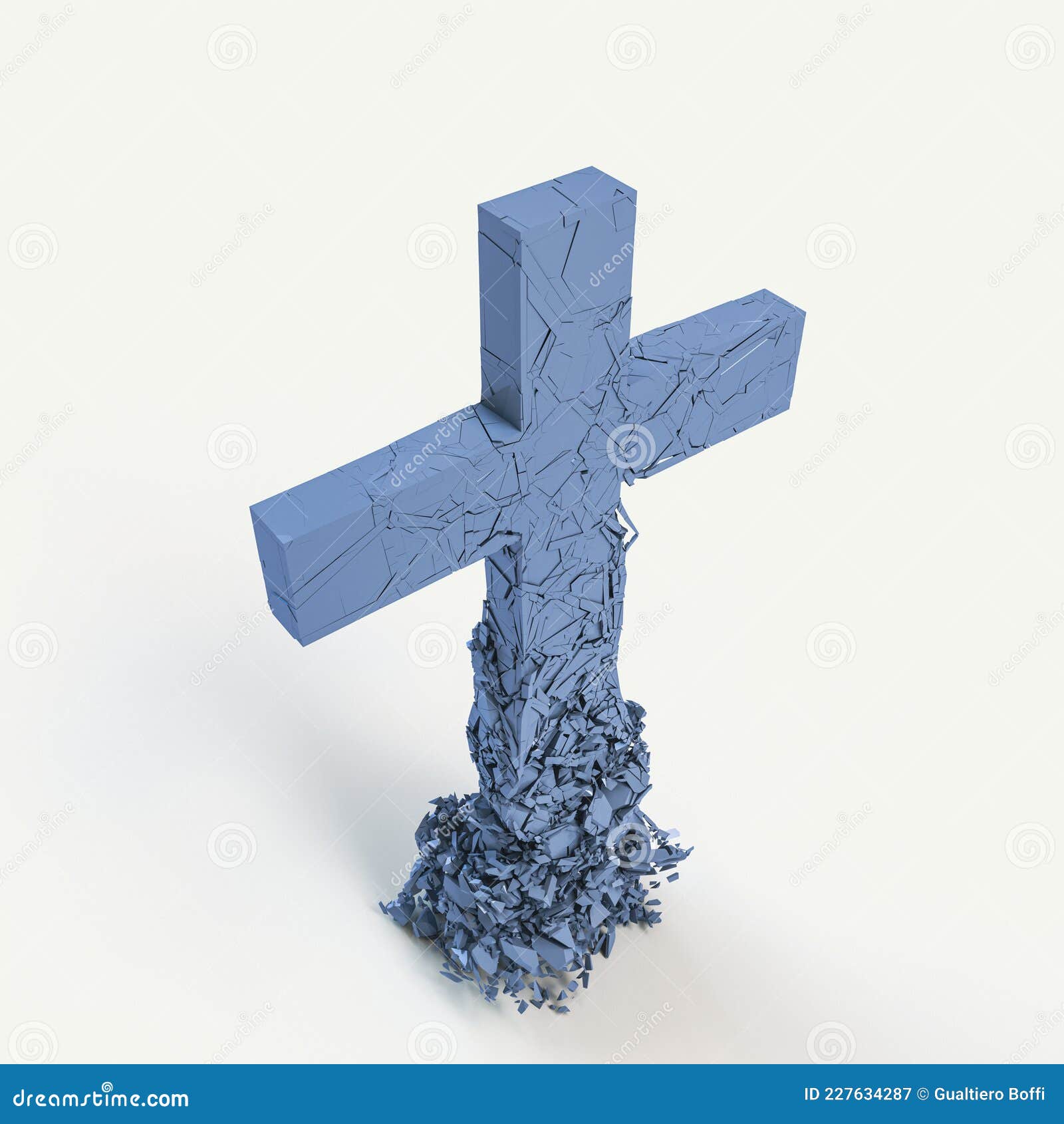 concrete crucifix fragments and collapses on itself