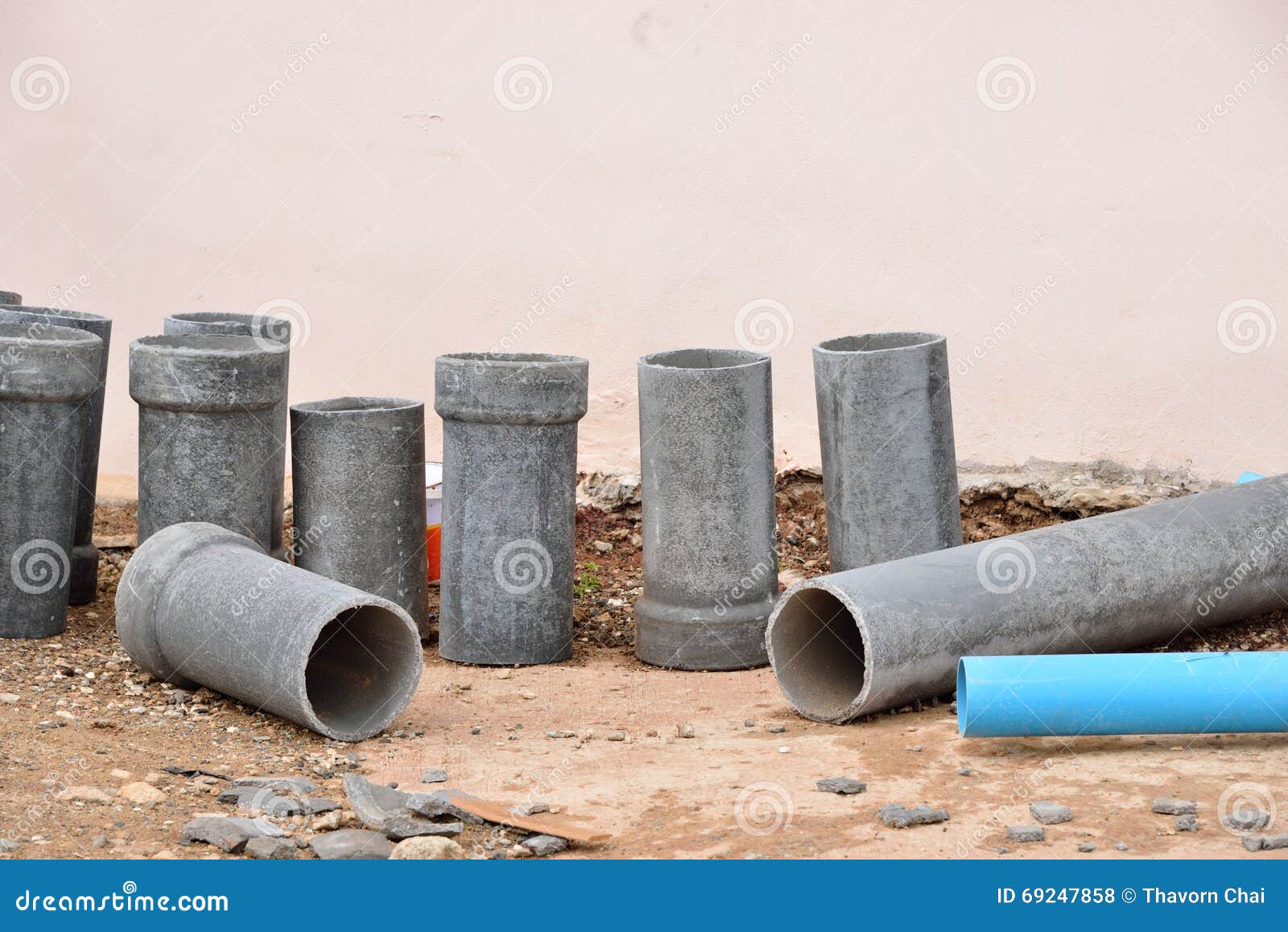 The Concrete Drain Water Pipes for Construction Stock Photo Image of