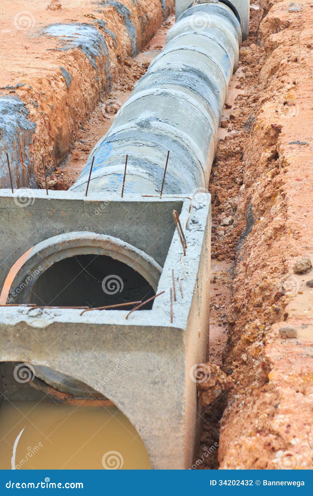 Concrete Drainage Tank  On Construction Site Stock Photo 