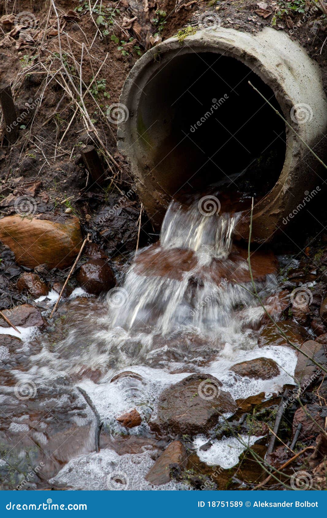 Concrete Drainage with Water Stock Image - Image of treatment, drain ...