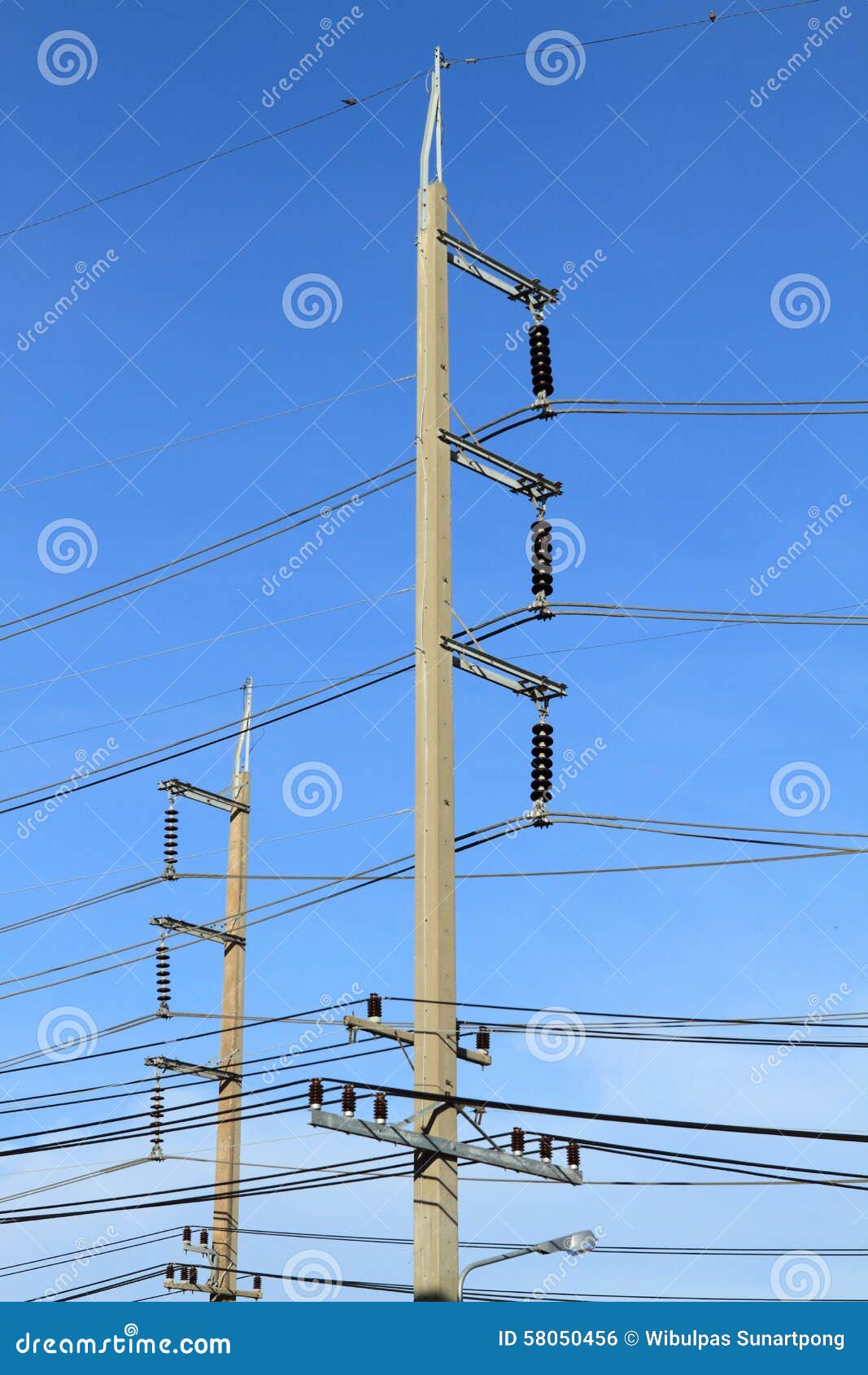 Concrete Electricity Post on Blue Sky Background Stock Photo Image of
