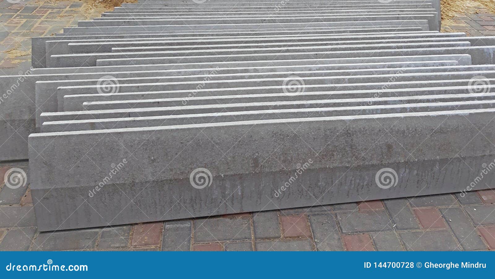 Concrete Fence Caps Used in Construction. Construction Materials Stock