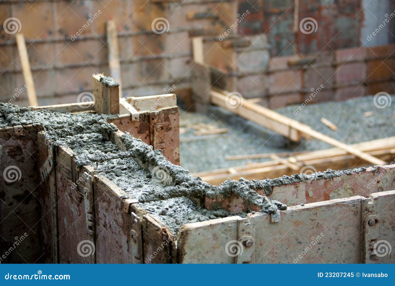 Concrete Foundation With Steel Beams For The Floor Joist RoyaltyFree