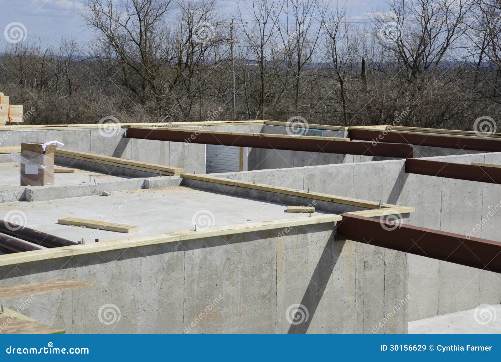 Concrete Foundation With Steel Beams For The Floor Joist Stock