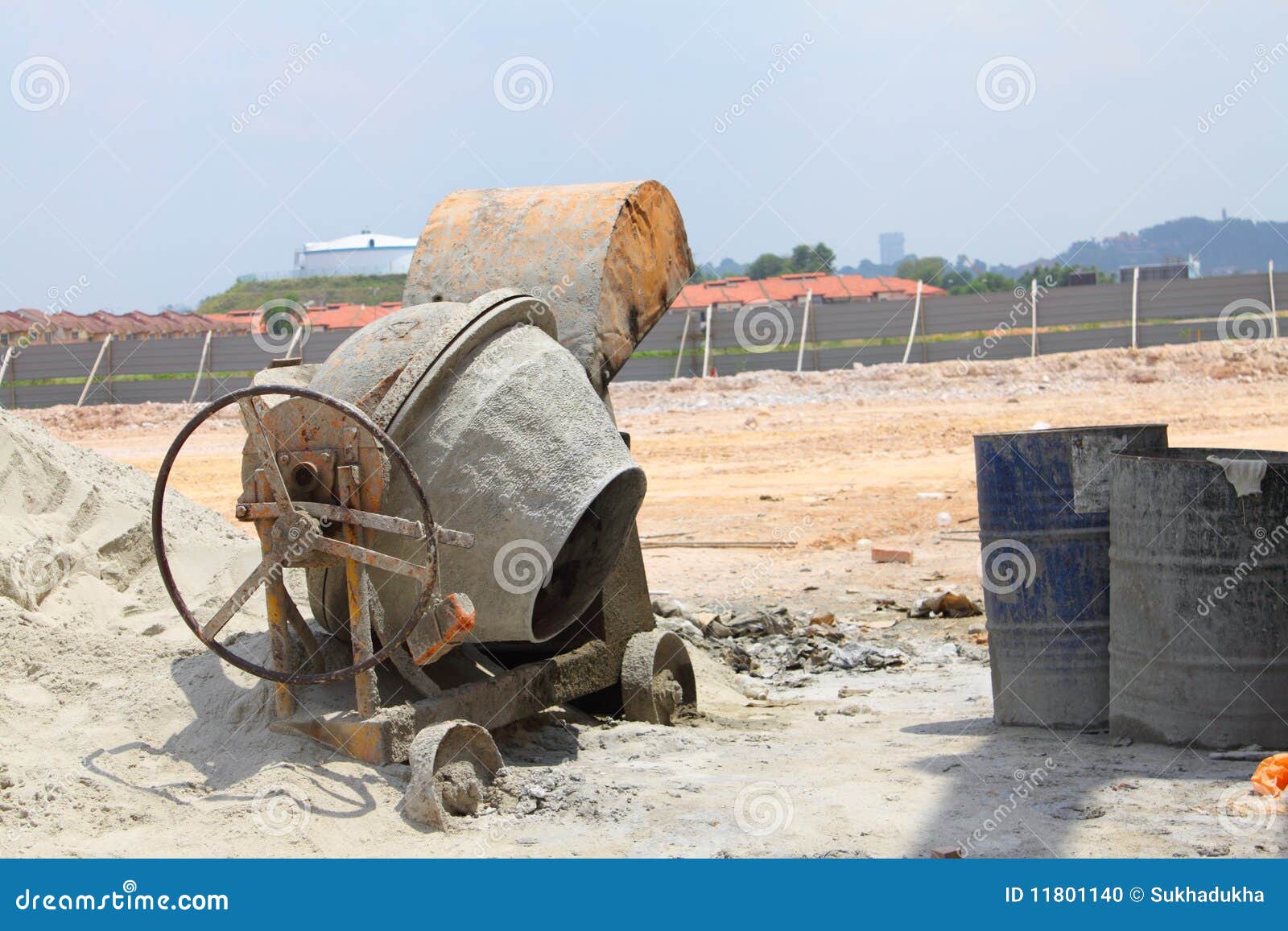 Concrete Mixing Plant stock photo. Image of drum, battered 11801140