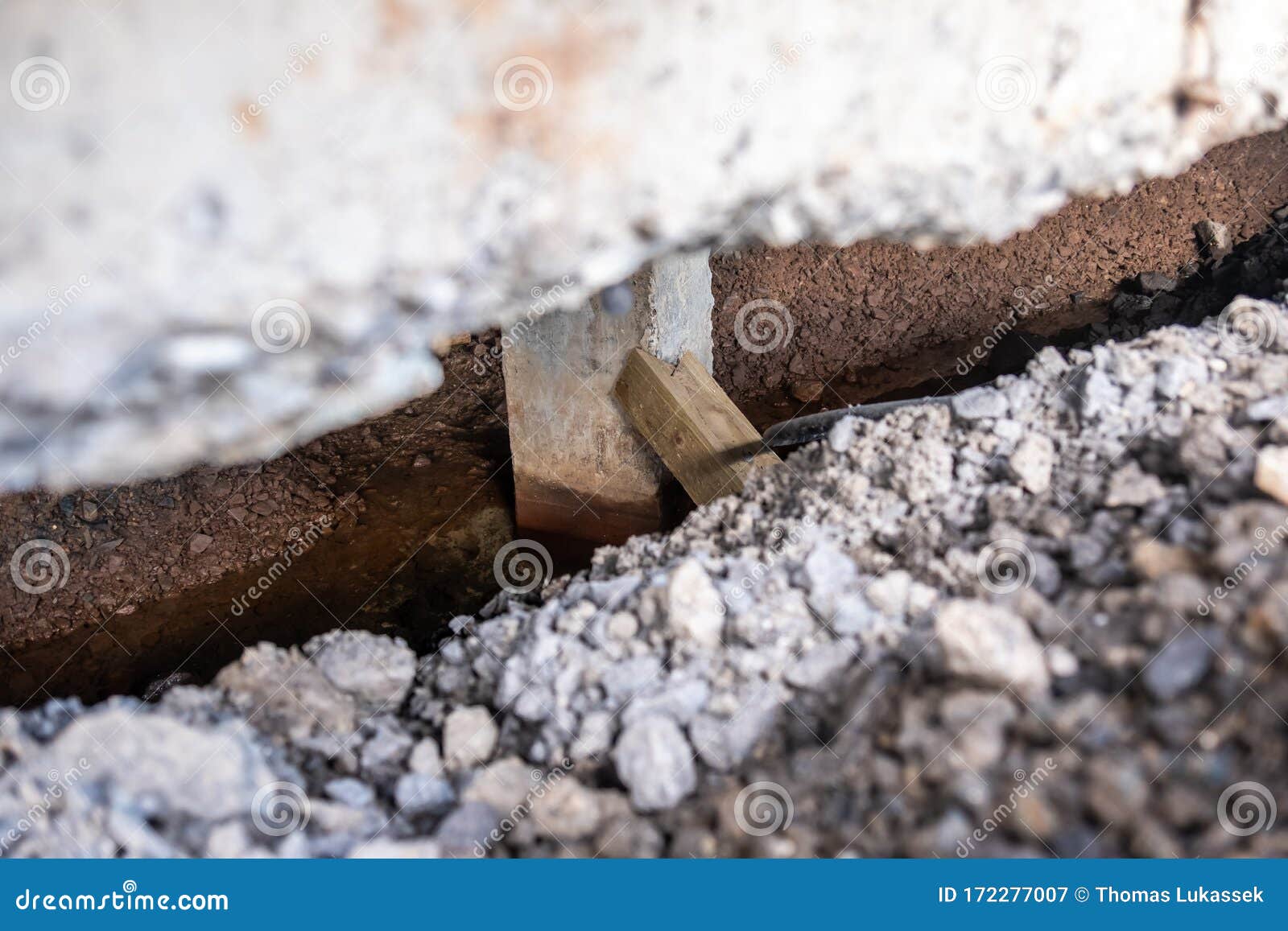 Concrete Piles Foundation Under House in a Subsidence Area Stock Image