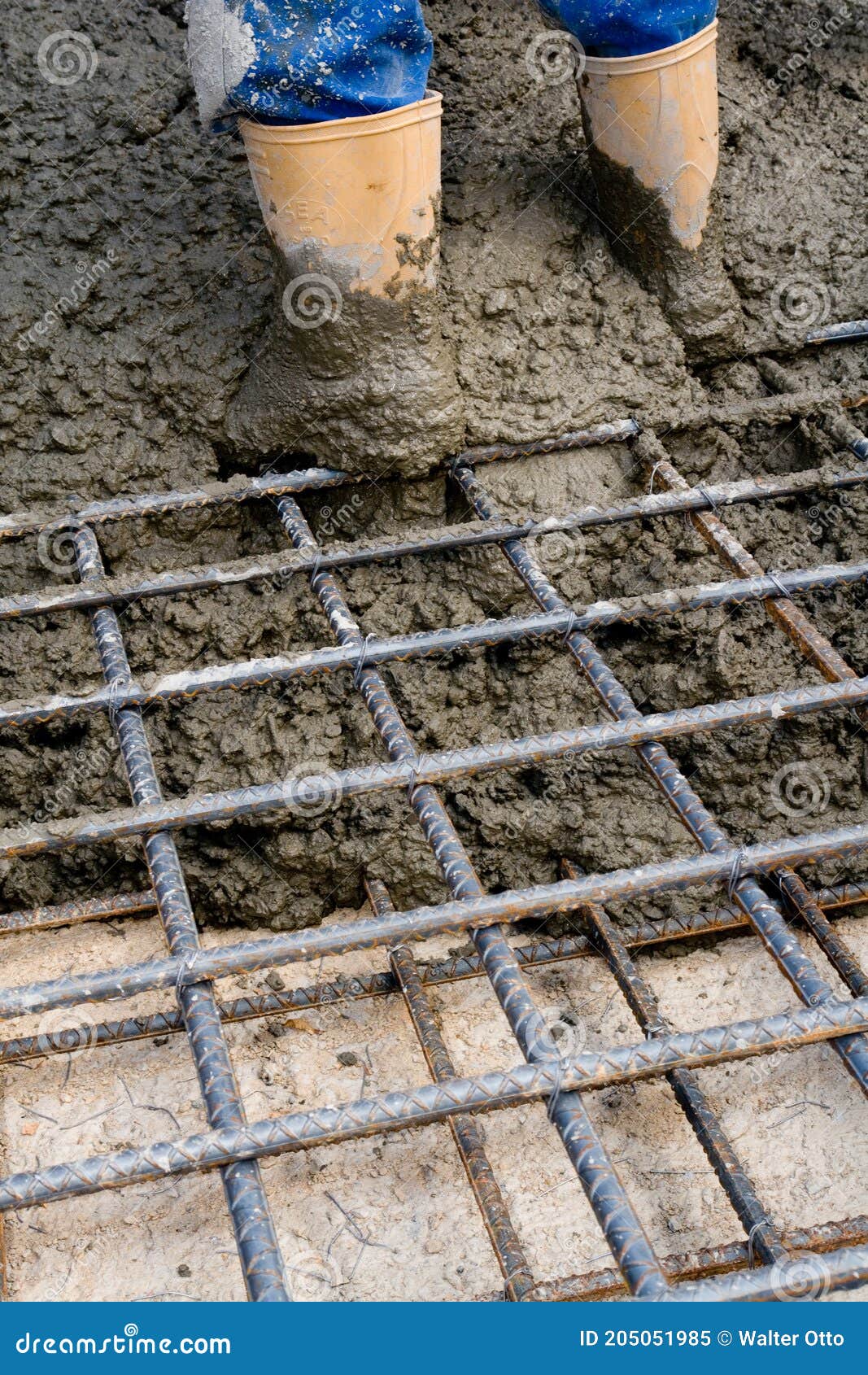 Concrete Pouring Over Rebar in a Construction Site Stock Image Image