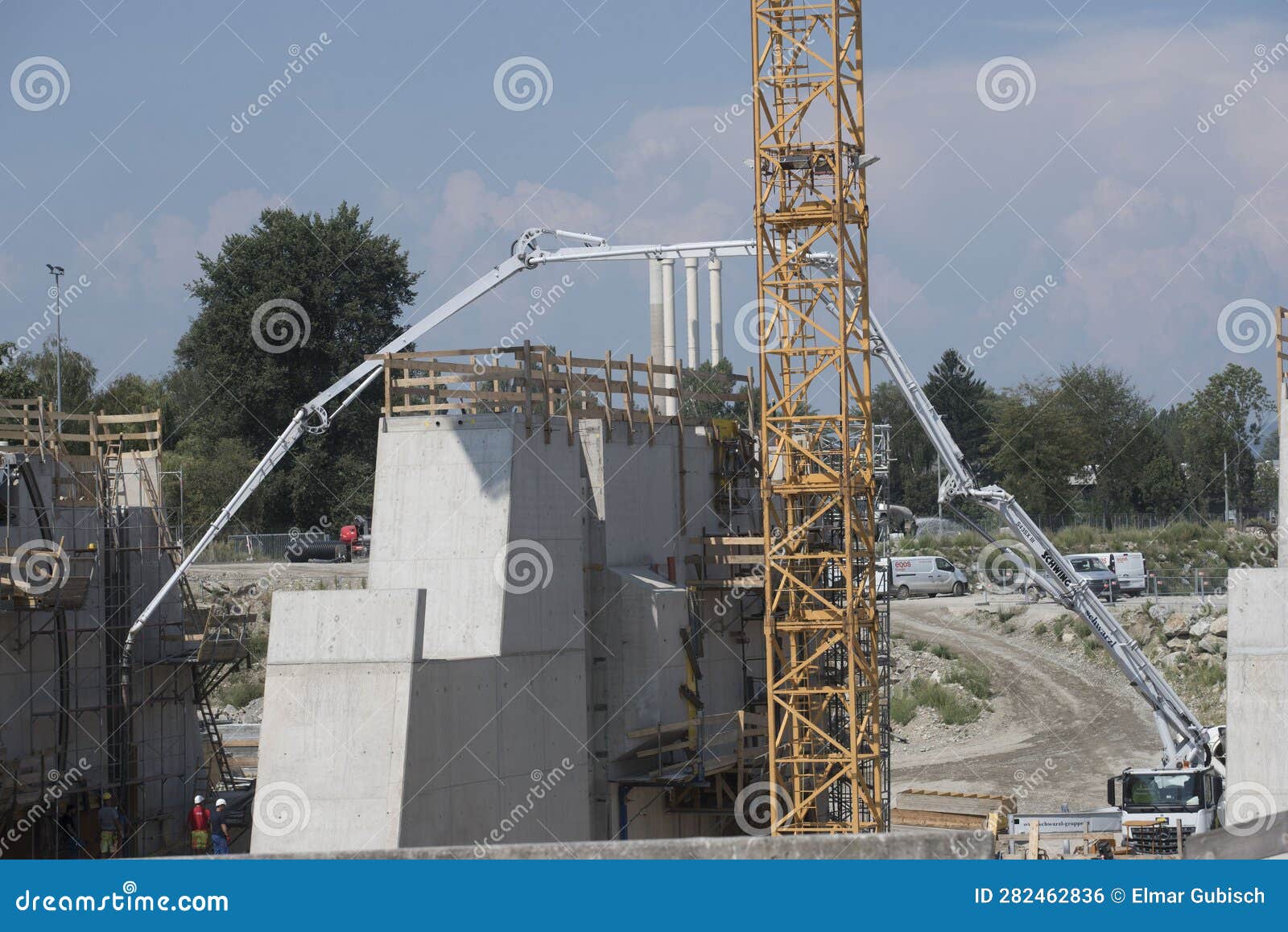 Concrete Pump for Transferring Liquid Concrete by Pumping Stock Photo