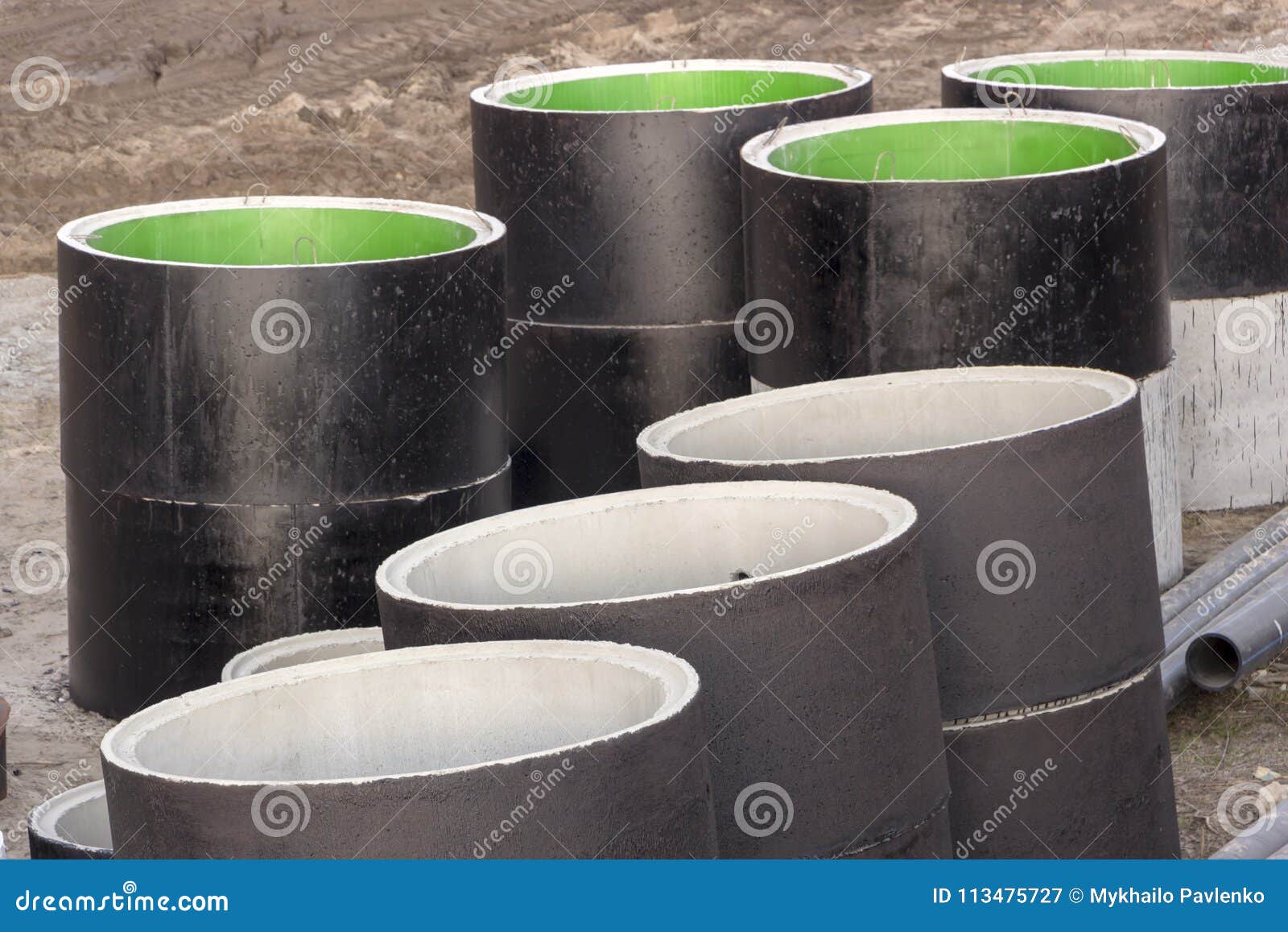 New Concrete Rings for Wells and Sewer on Construction Site Editorial  Photography - Image of sewerage, soil: 270022257