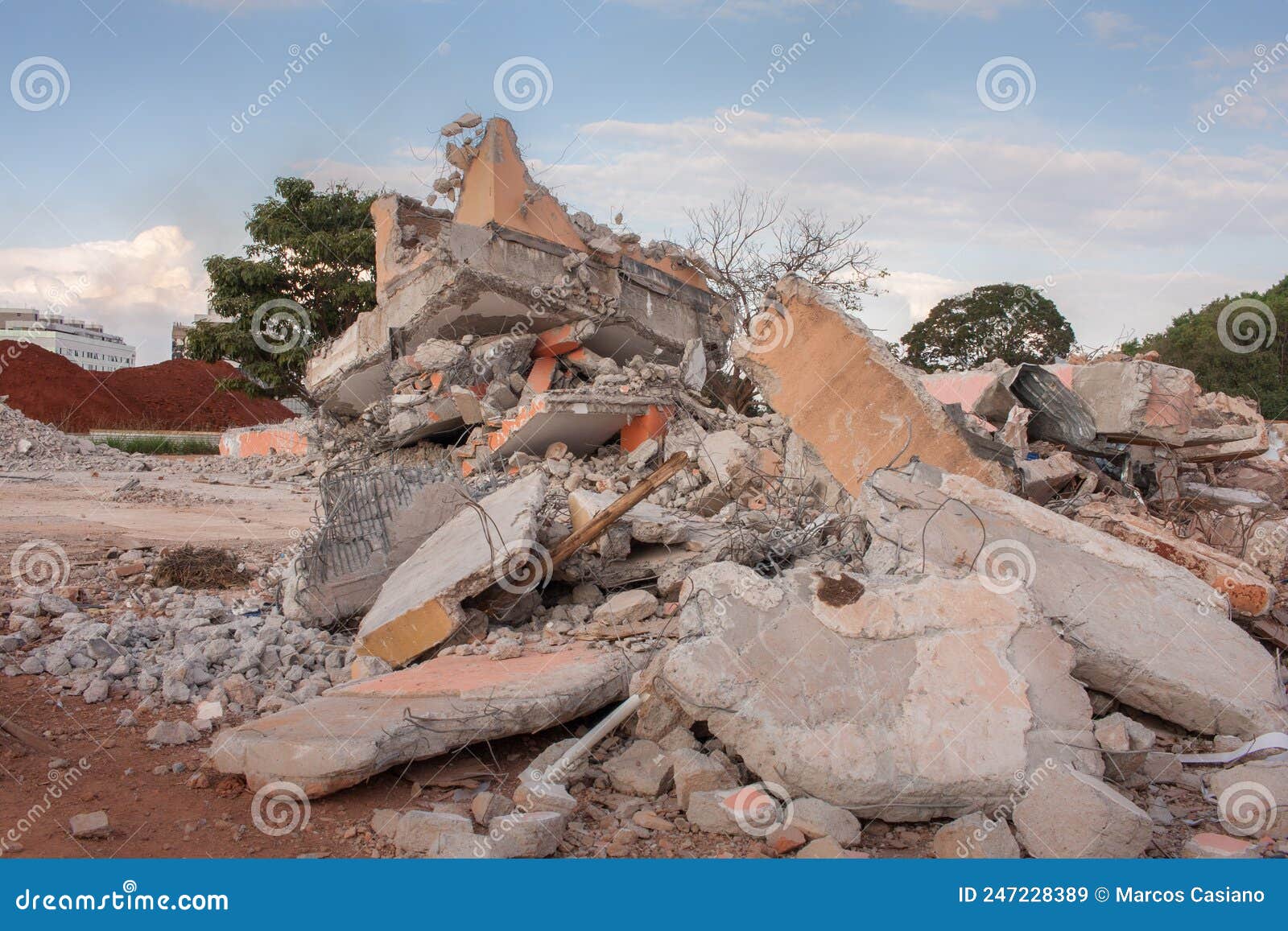 the concrete rubble remains of a building