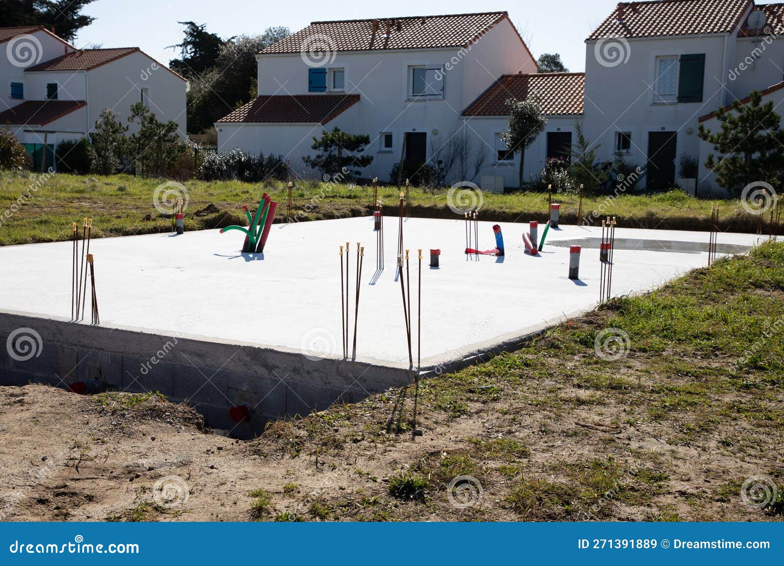 Concrete Slab Framework of Residential House Under Construction in