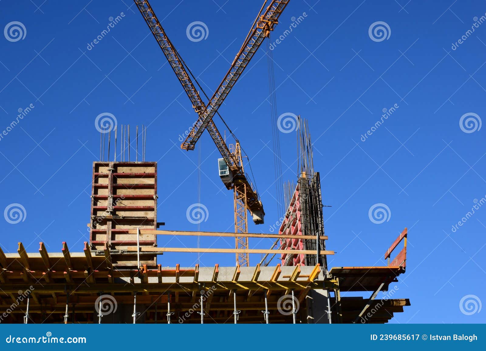 Concrete Structure. Building Frame during Construction with Steel