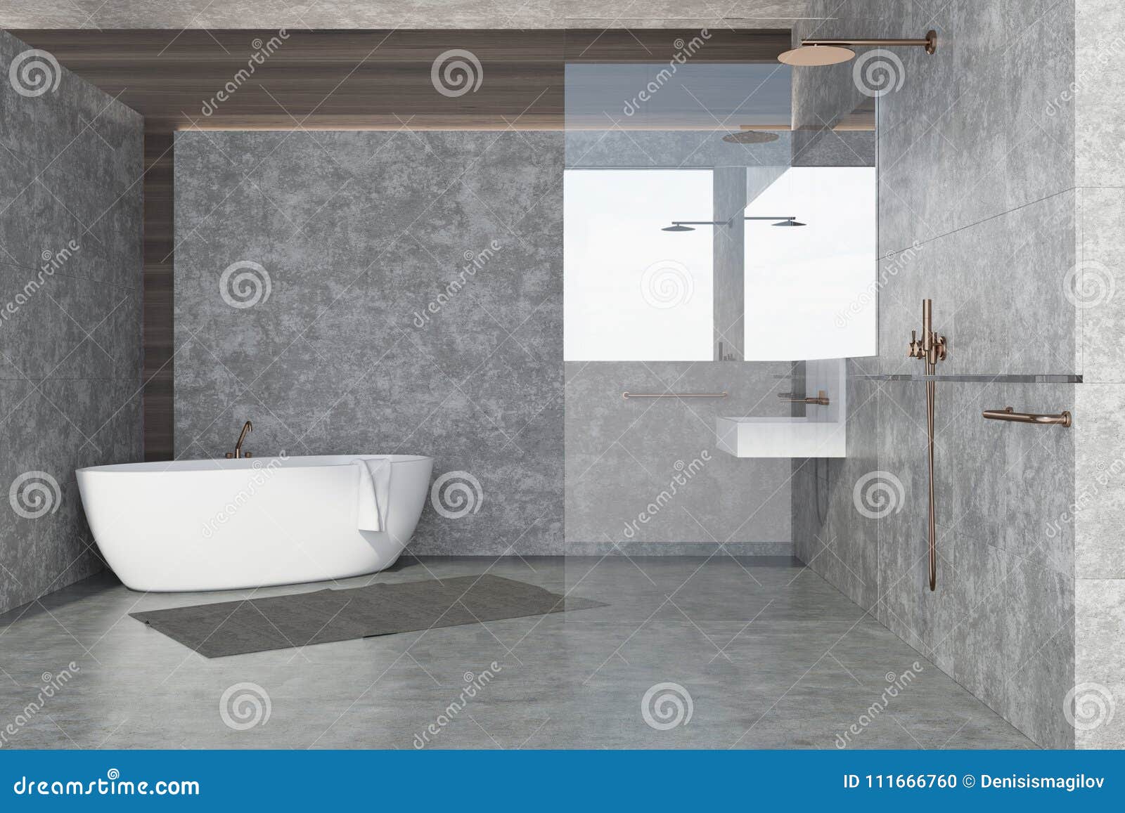 Concrete Wall Bathroom Interior, White Tub Stock Illustration ...