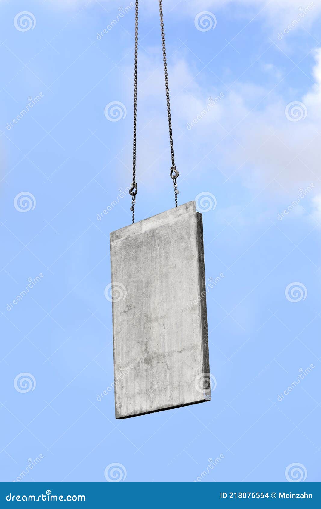 Concrete Wall at the Construction Site on the Hook of a Crane Stock