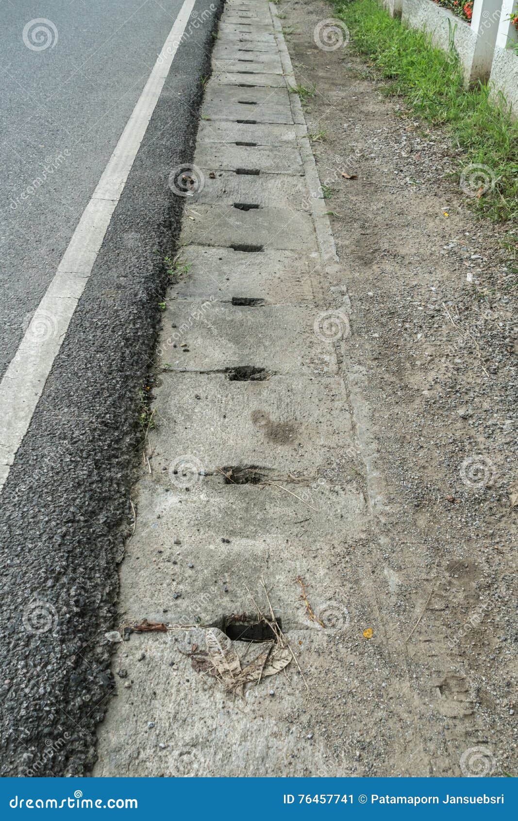 Concrete Drain stock of sidewalk, water - 76457741