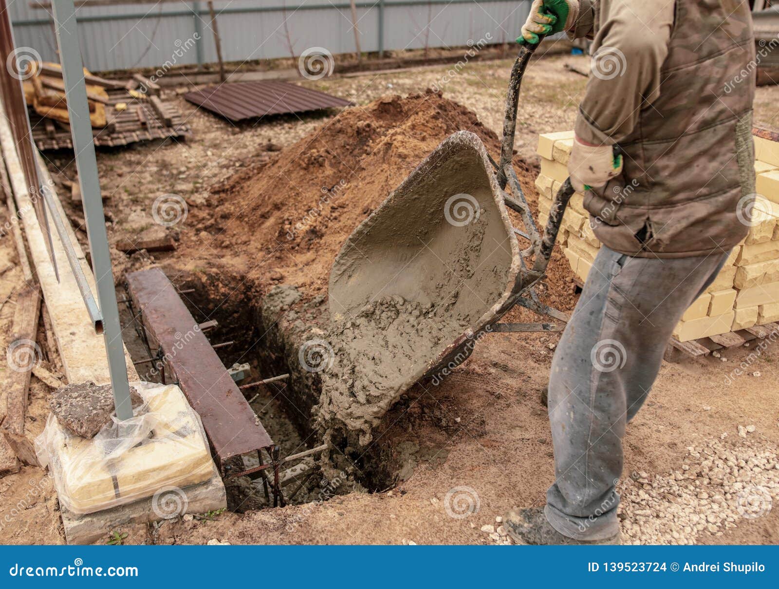 Concrete in a Wheelbarrow at a Construction Site Stock Photo Image of