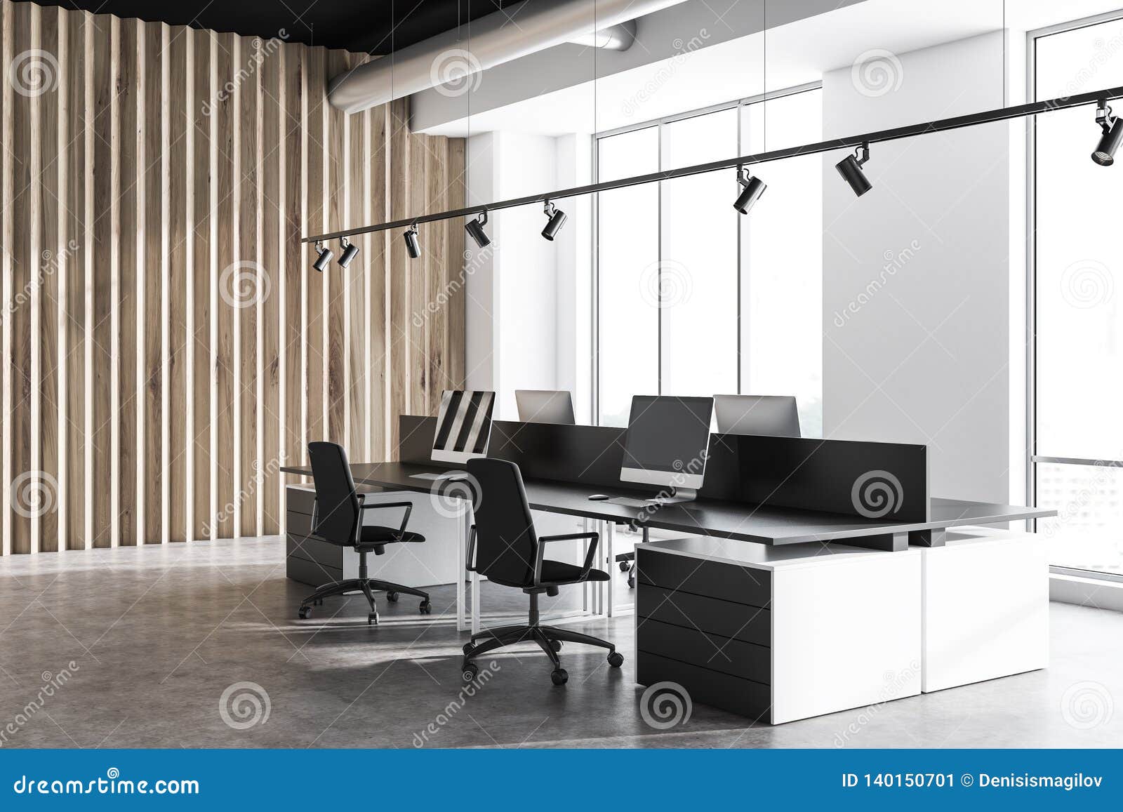 Concrete And Wooden Industrial Style Office Corner Stock