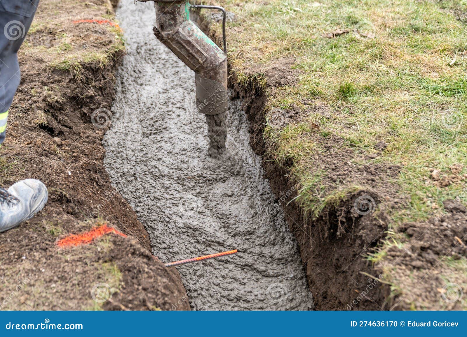 Concreting from the Pipe of the Cement Mixing Car Stock Photo Image