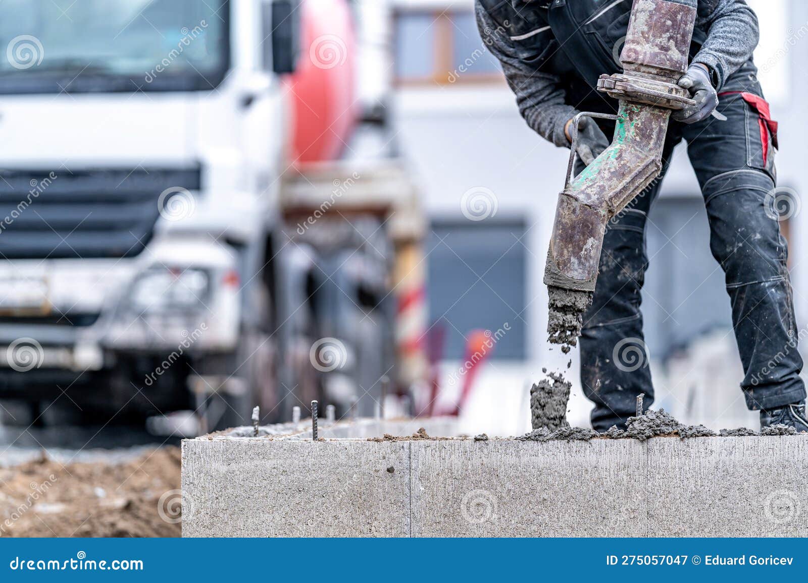 Concreting from the Pipe of the Cement Mixing Car Stock Image Image