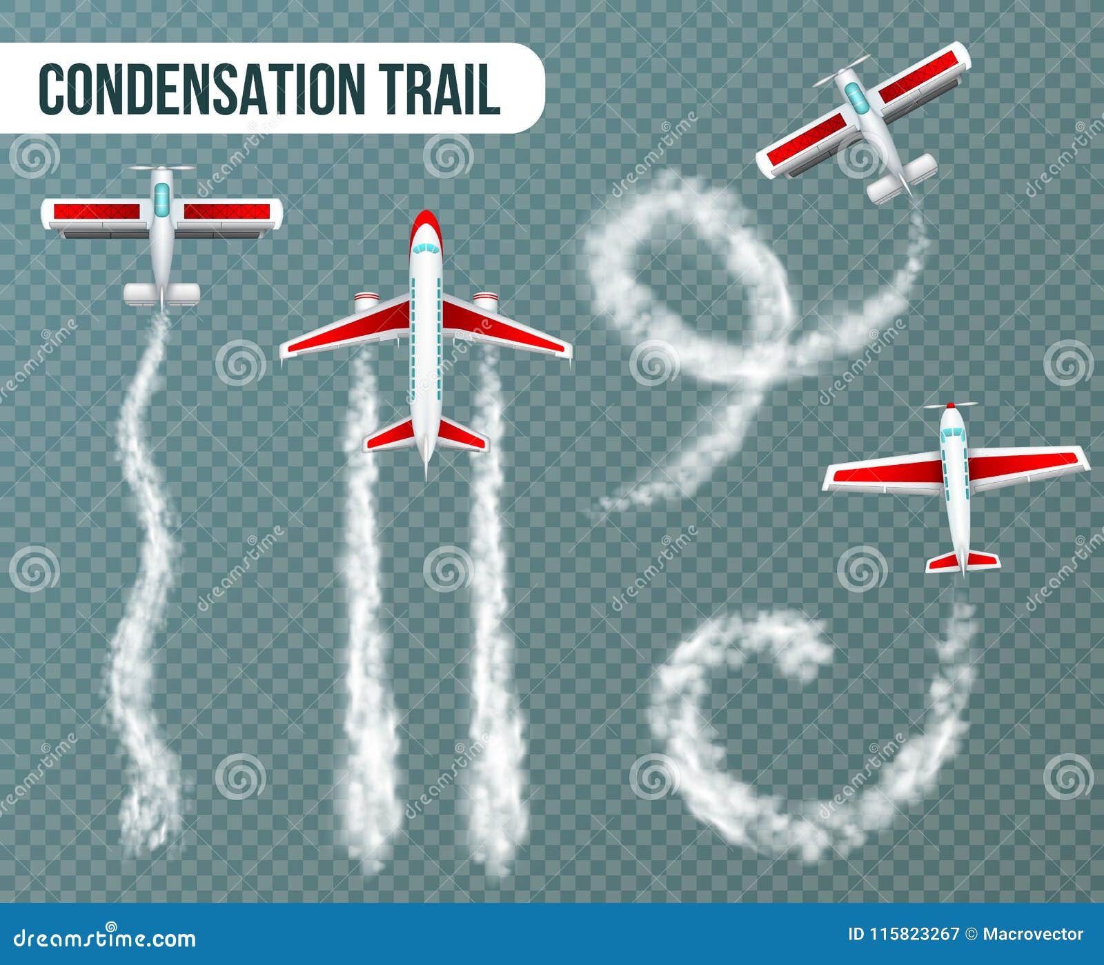 Airplane Condensation Trails Jet Trailing Smoke Isolated Vector Set