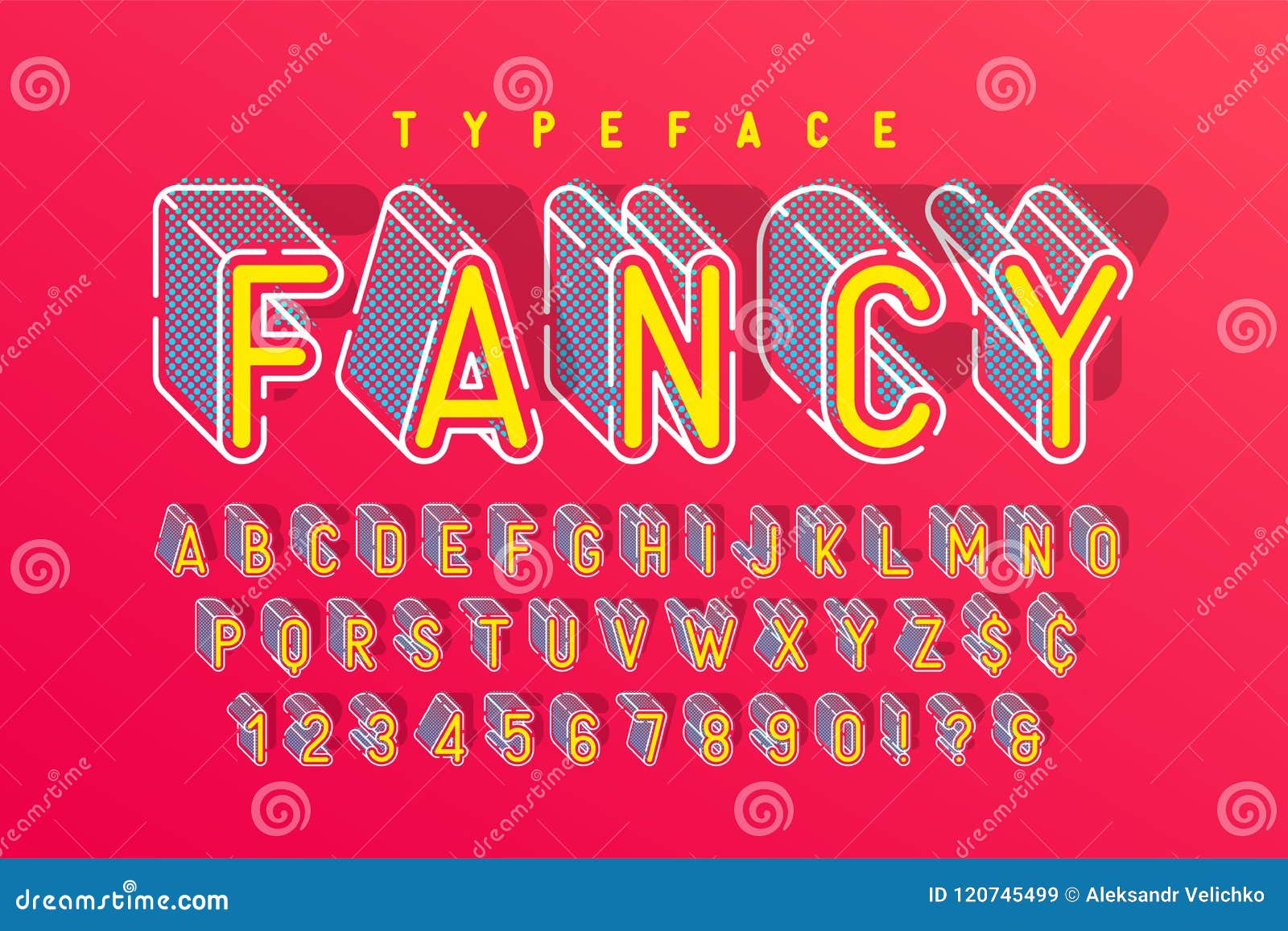 Condensed 3d Display Font Popart Design Alphabet Stock