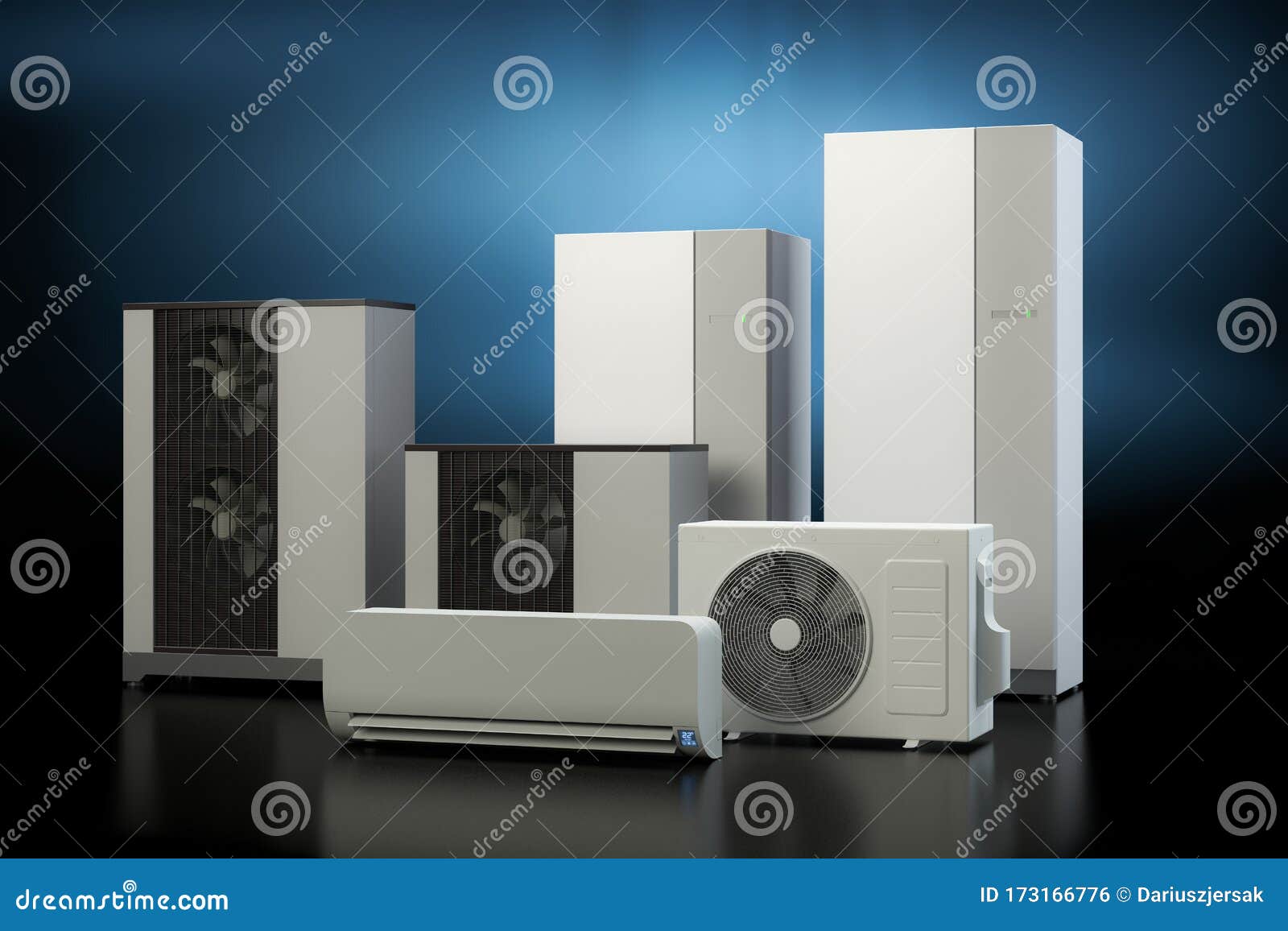 air heat pump collection - dark background, 3d 