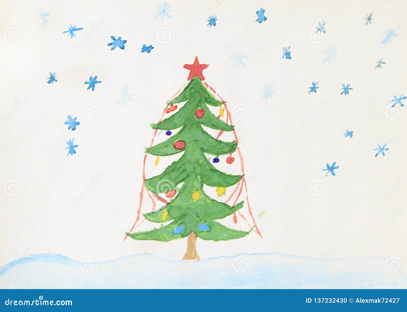 Disegni Di Natale Fatti Da Bambini.Condizione Decorata Di Disegno Dell Albero Di Natale Dei Bambini Nella Neve Illustrazione Di Stock Illustrazione Di Fantasia Nave 137232430