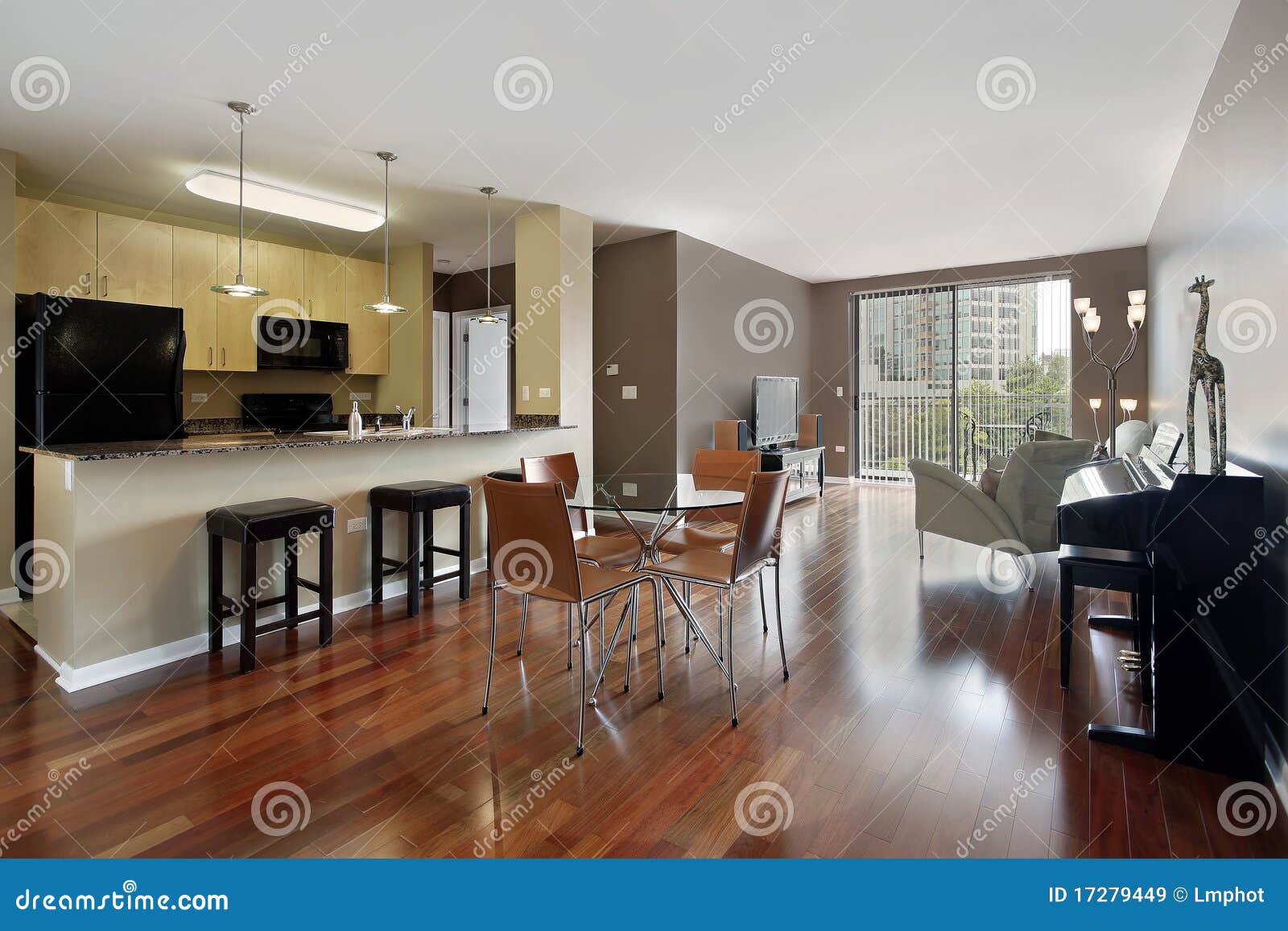 Condo with open floor plan stock image. Image of elegant 