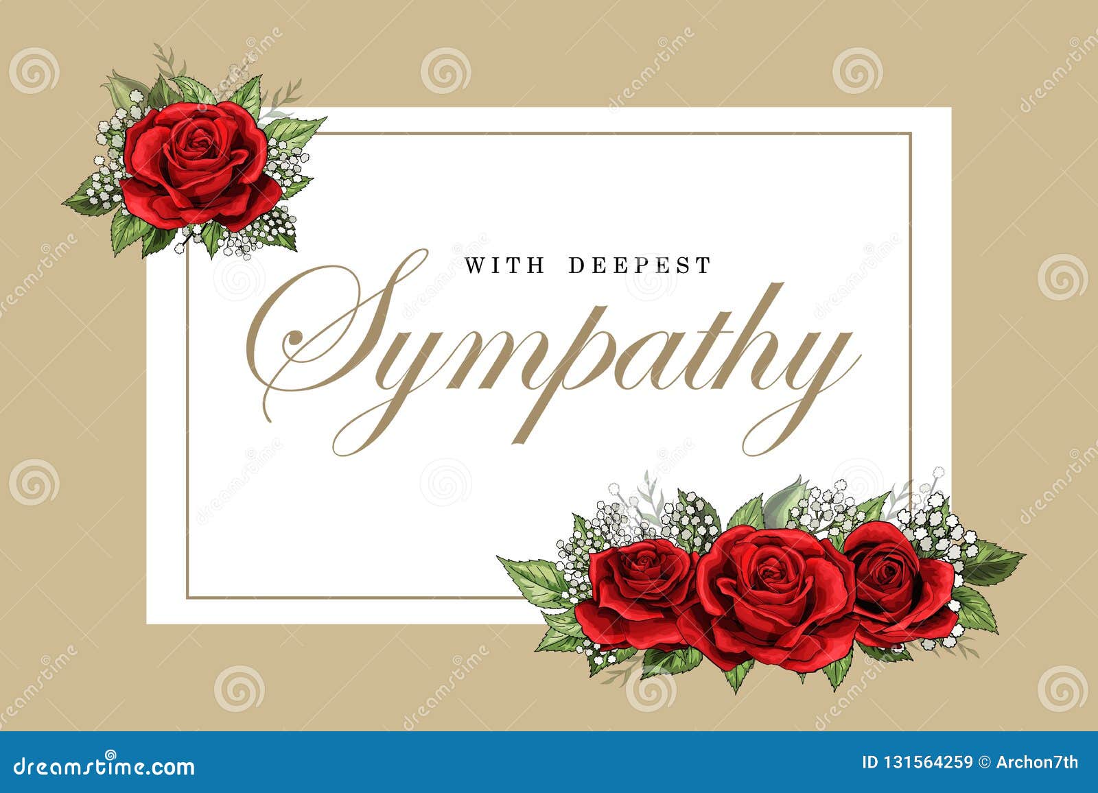 Condolences Sympathy Card Floral Red Roses Bouquet and Lettering With Regard To Sympathy Card Template