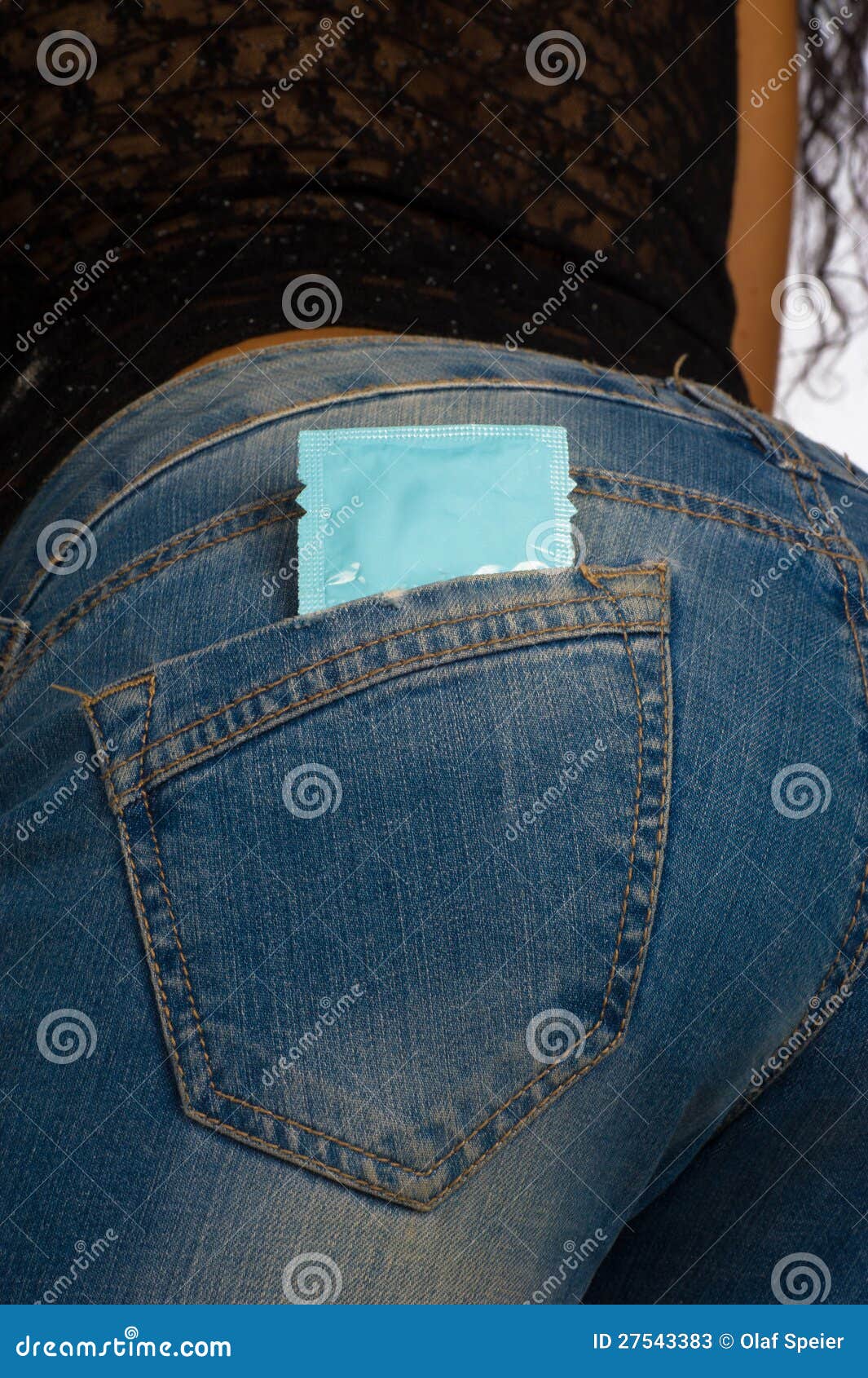 Condom in jeans pocket stock image. Image of contraceptive 27543383