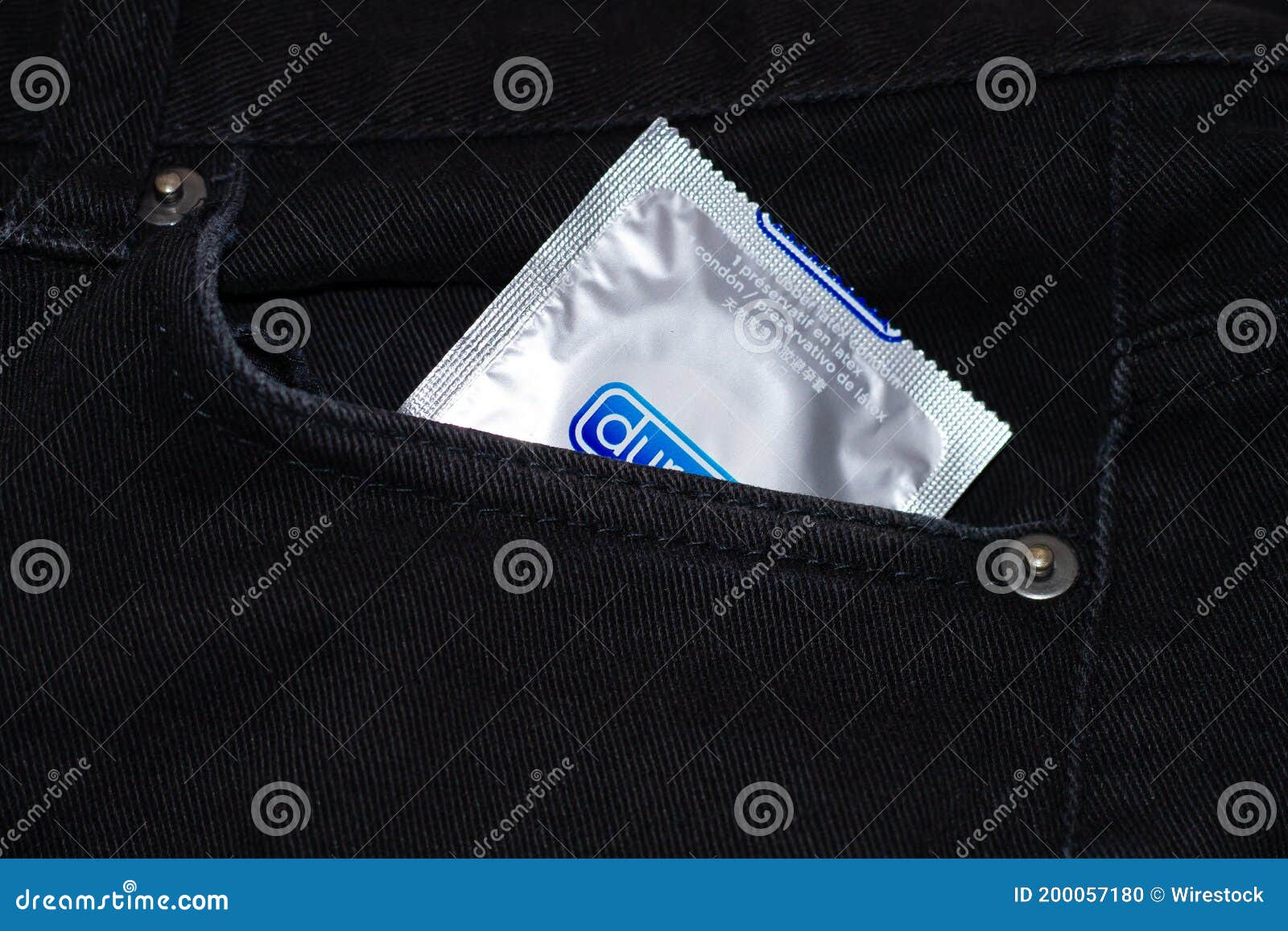 Condom in Jeans Pocket. Texture, Background. Editorial Image Image of