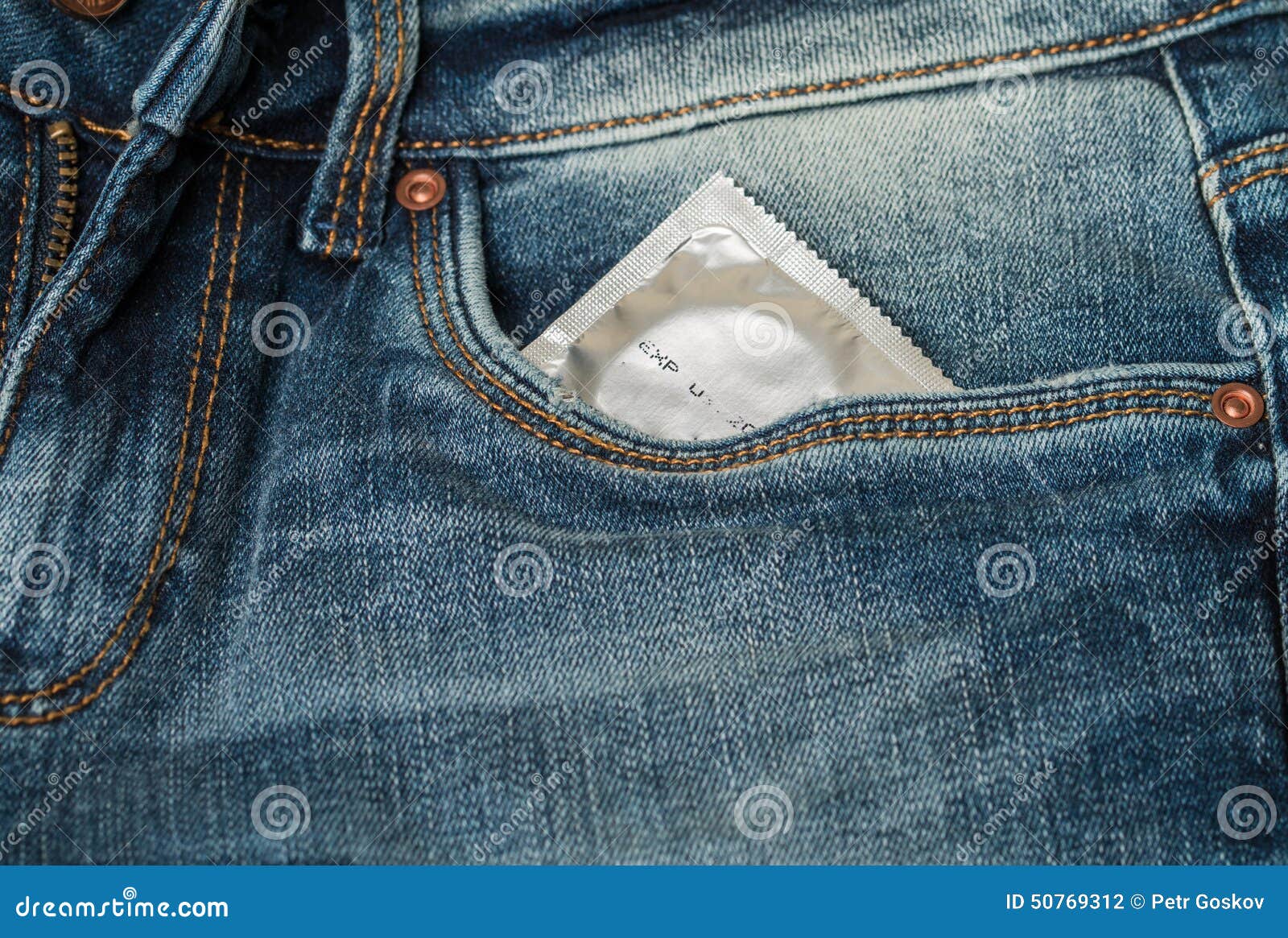Condom in the Pocket of a Blue Jeans Stock Photo Image of care