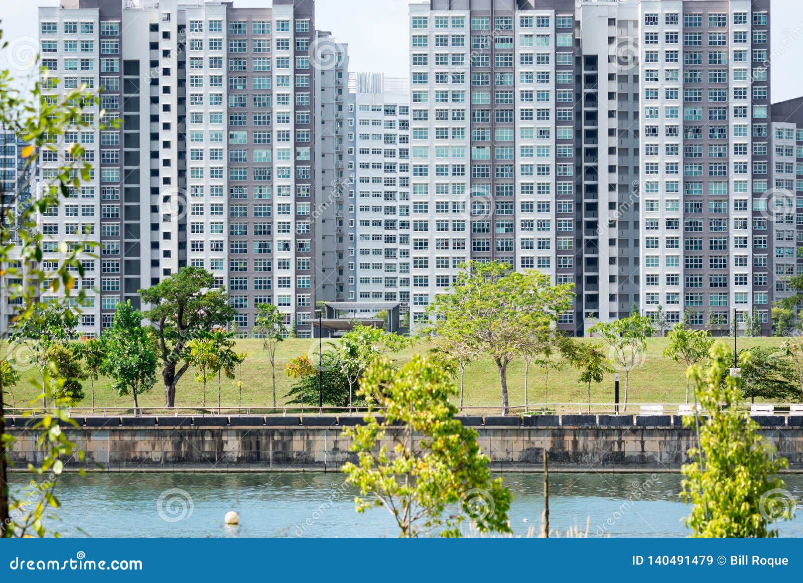 Condominiums in a Park and River in Singapore Stock Image Image of