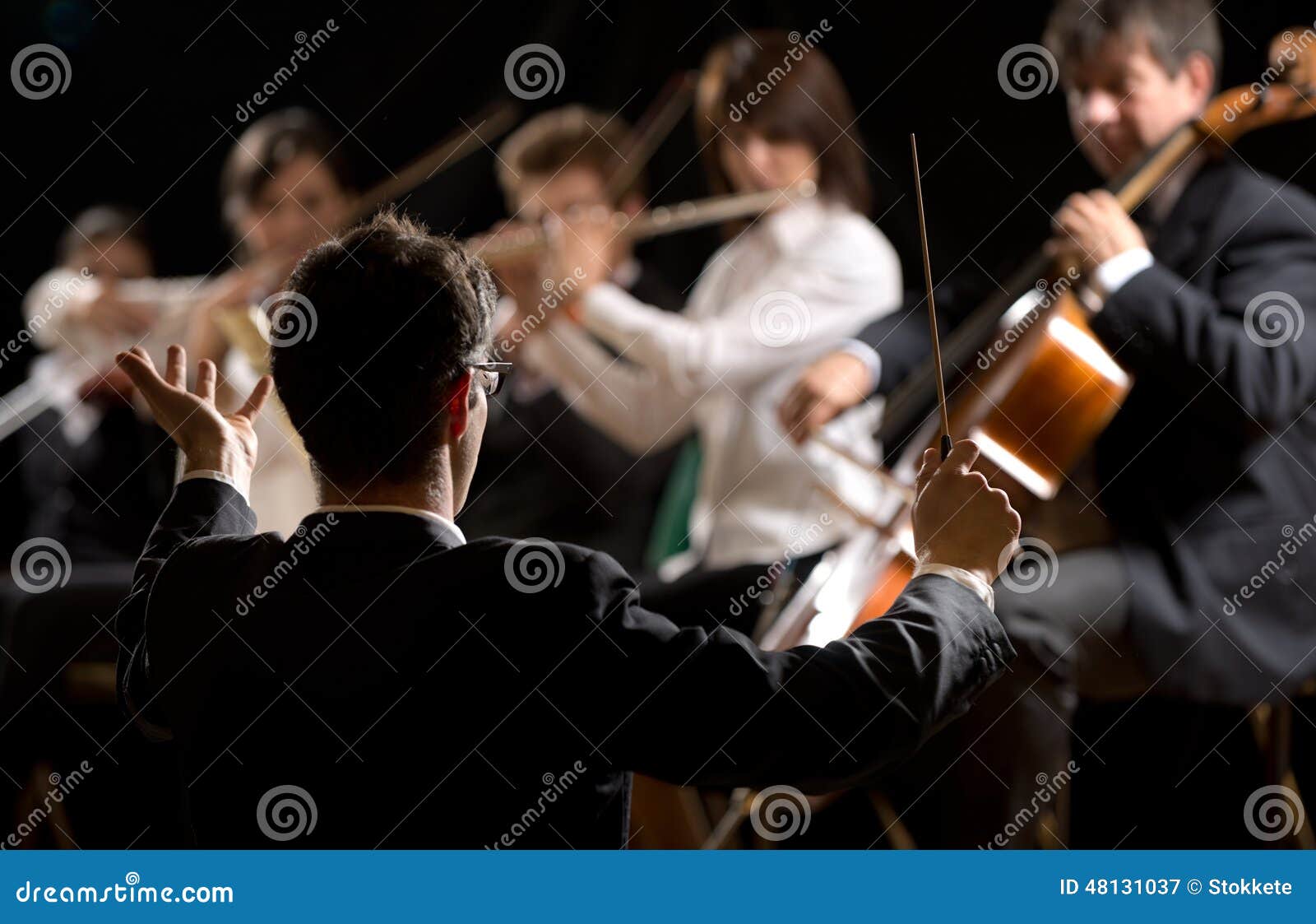 conductor directing symphony orchestra