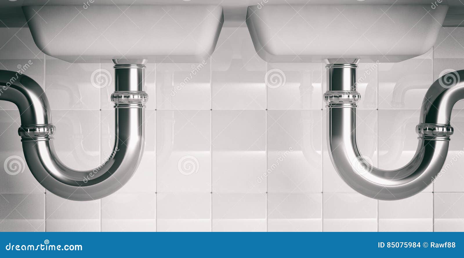 Conduites d'eau sous le double évier illustartion 3d. Conduites d'eau sous le double évier de cuisine illustartion 3d