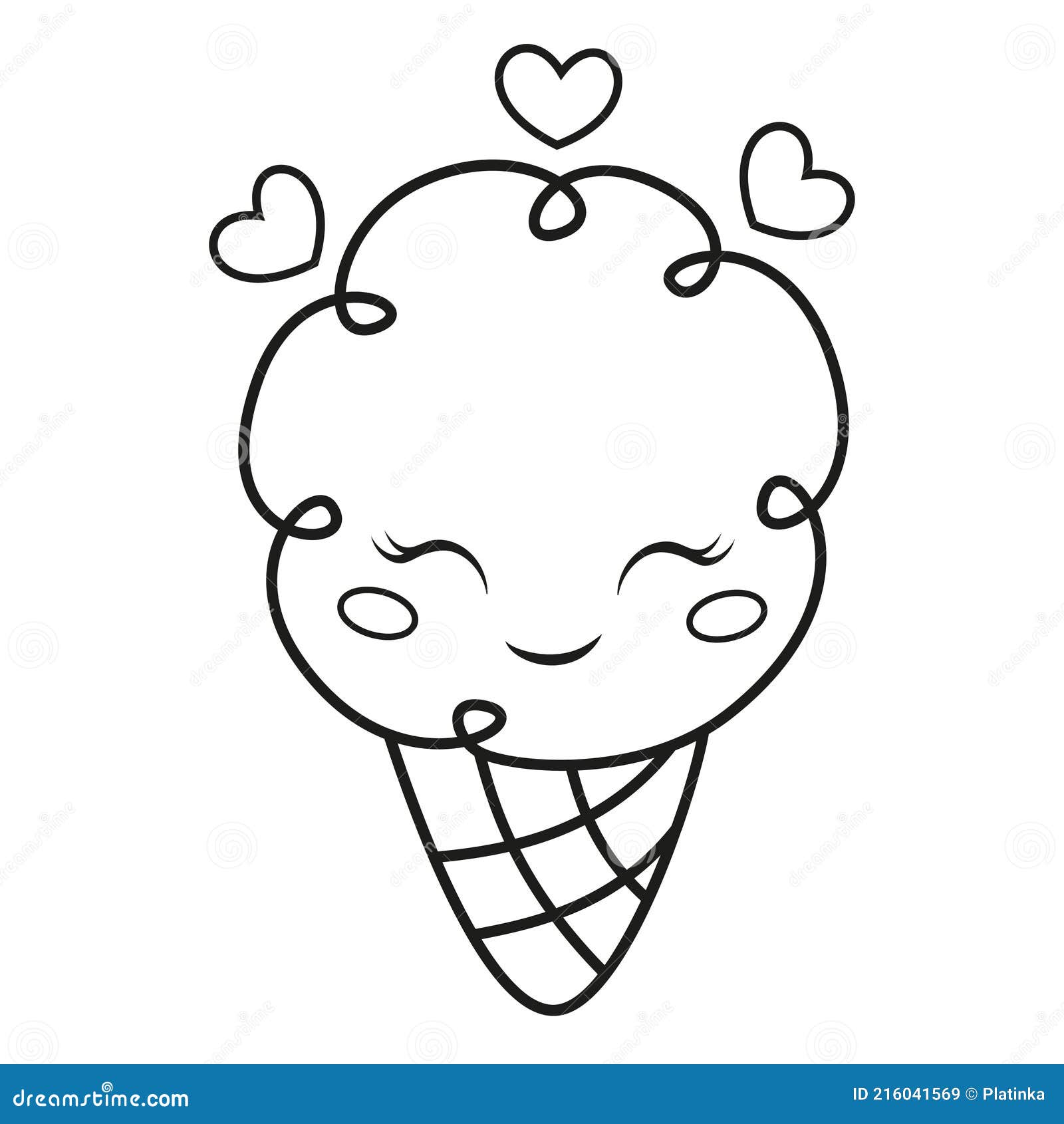 Desenho de Sorvete Kawaii de Cone para colorir