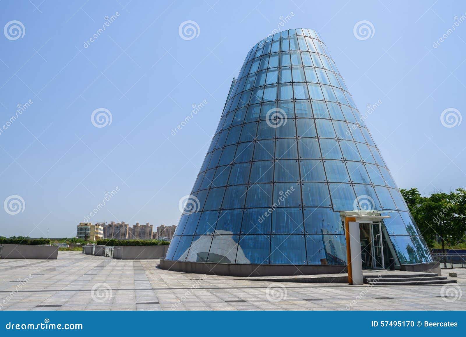 Cone-shaped Modern Building with Blue Glass Curtain Wall in Sunn