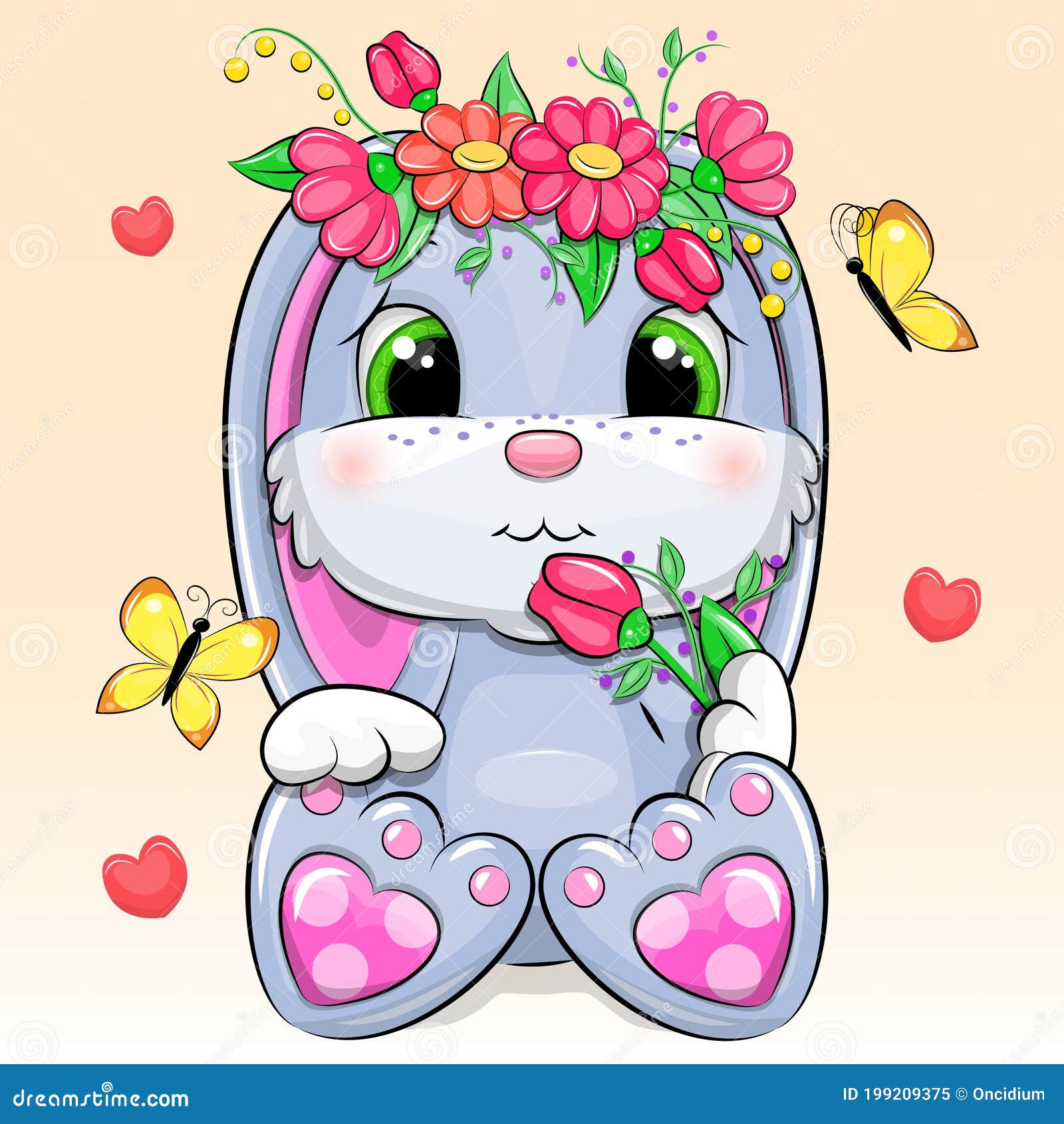 Conejo De Dibujos Animados Con Flores Y Mariposas Stock de ilustración - Ilustración de muchacha, vector: 199209375 Conejo De Dibujos Animados Con Flores Y Mariposas Stock de ilustración - Ilustración de muchacha, vector: 199209375