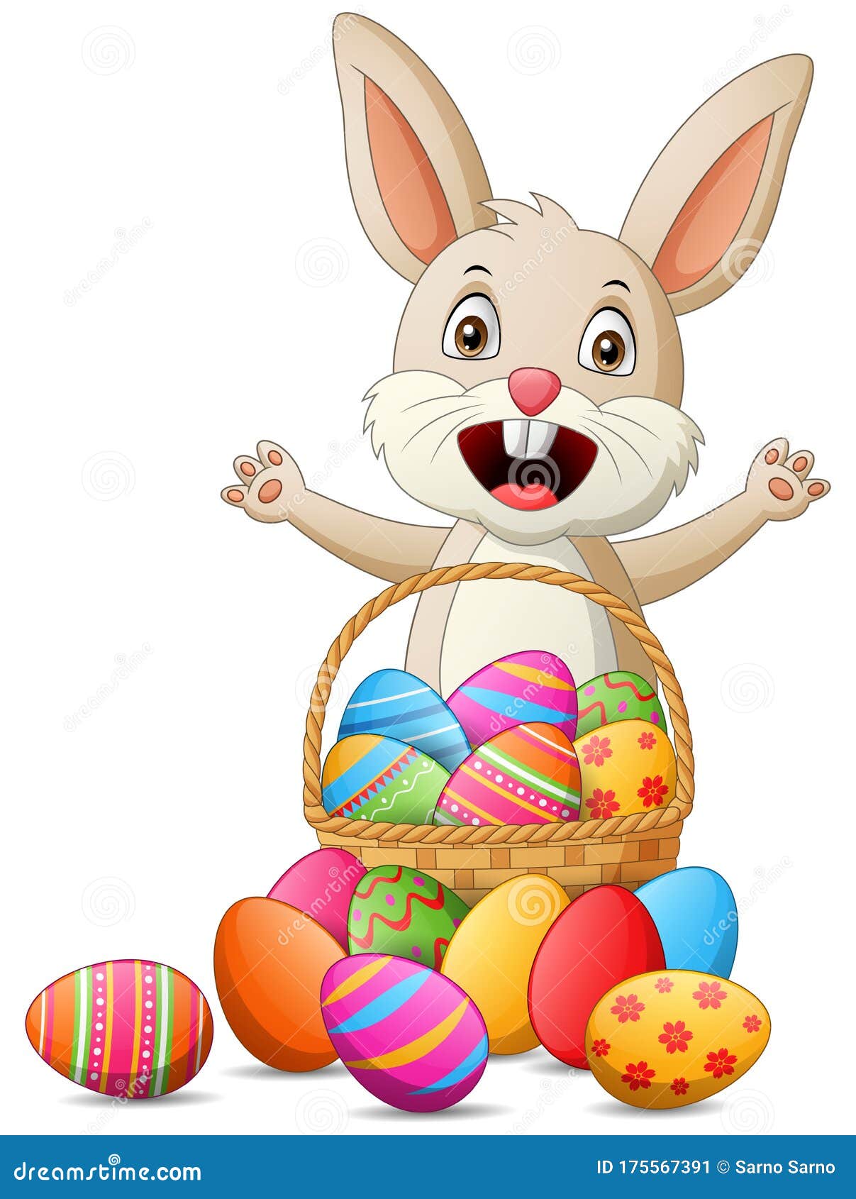 Conejo De Dibujos Animados Con Huevos De Pascua En Canasta Ilustración del  Vector - Ilustración de peludo, gris: 175567391