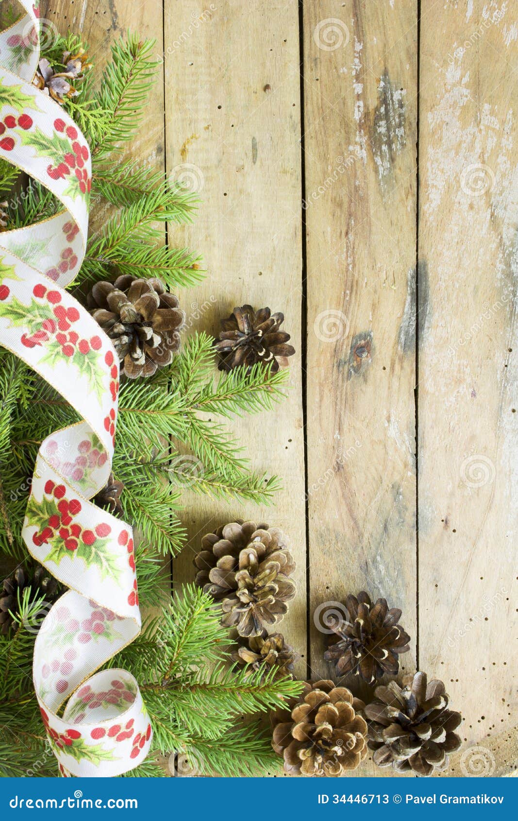 Cones and Christmas ribbon stock image. Image of season - 34446713